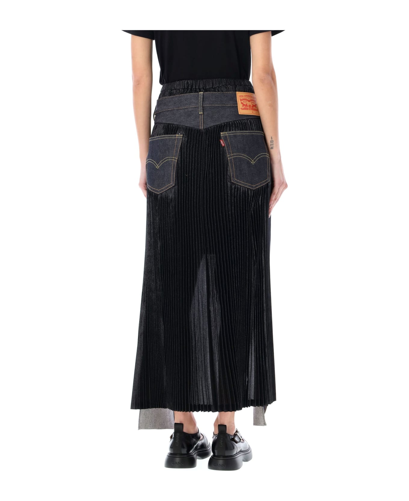 Junya Watanabe Deconstructed Pleated Denim Skirt - INDIGO + BLACK