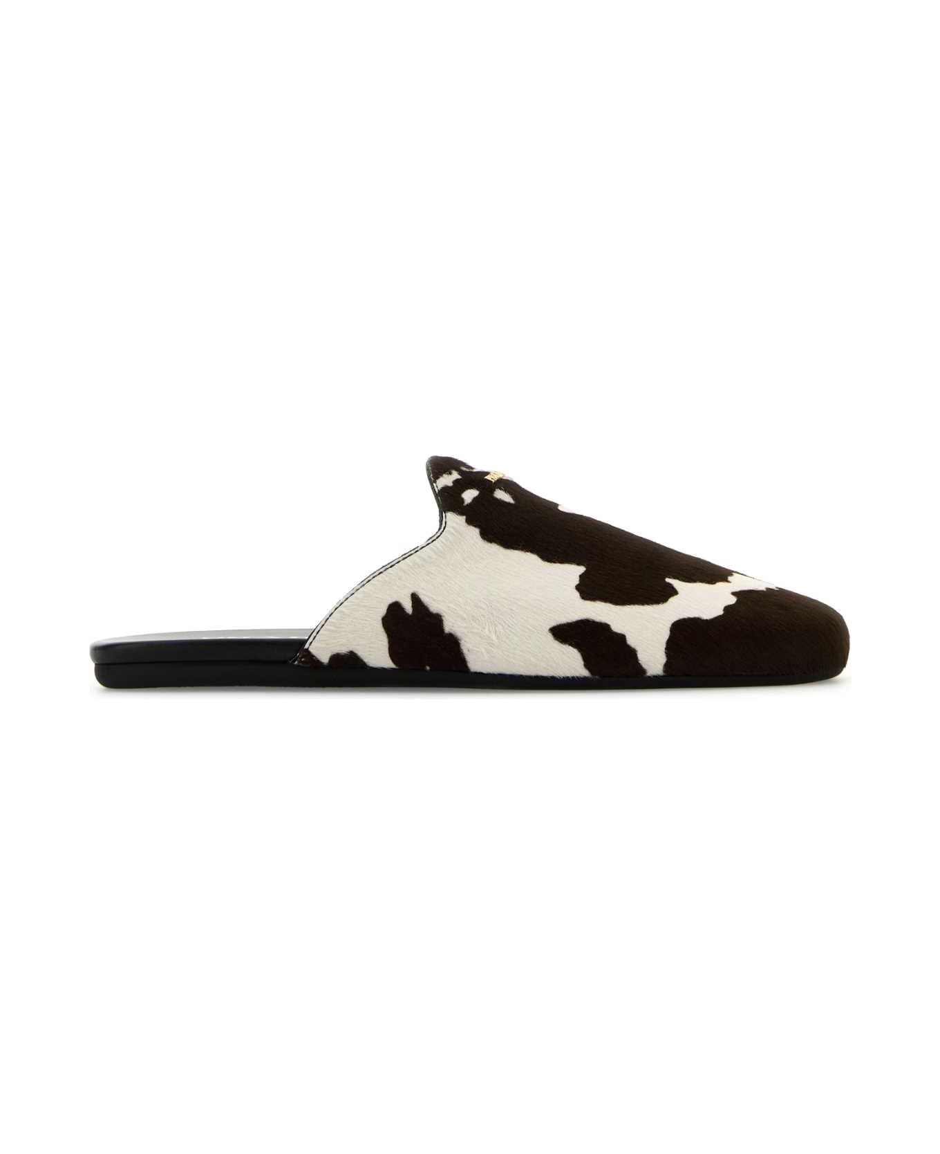 Prada Printed Calf Hair Slippers - BIANCO/MORO