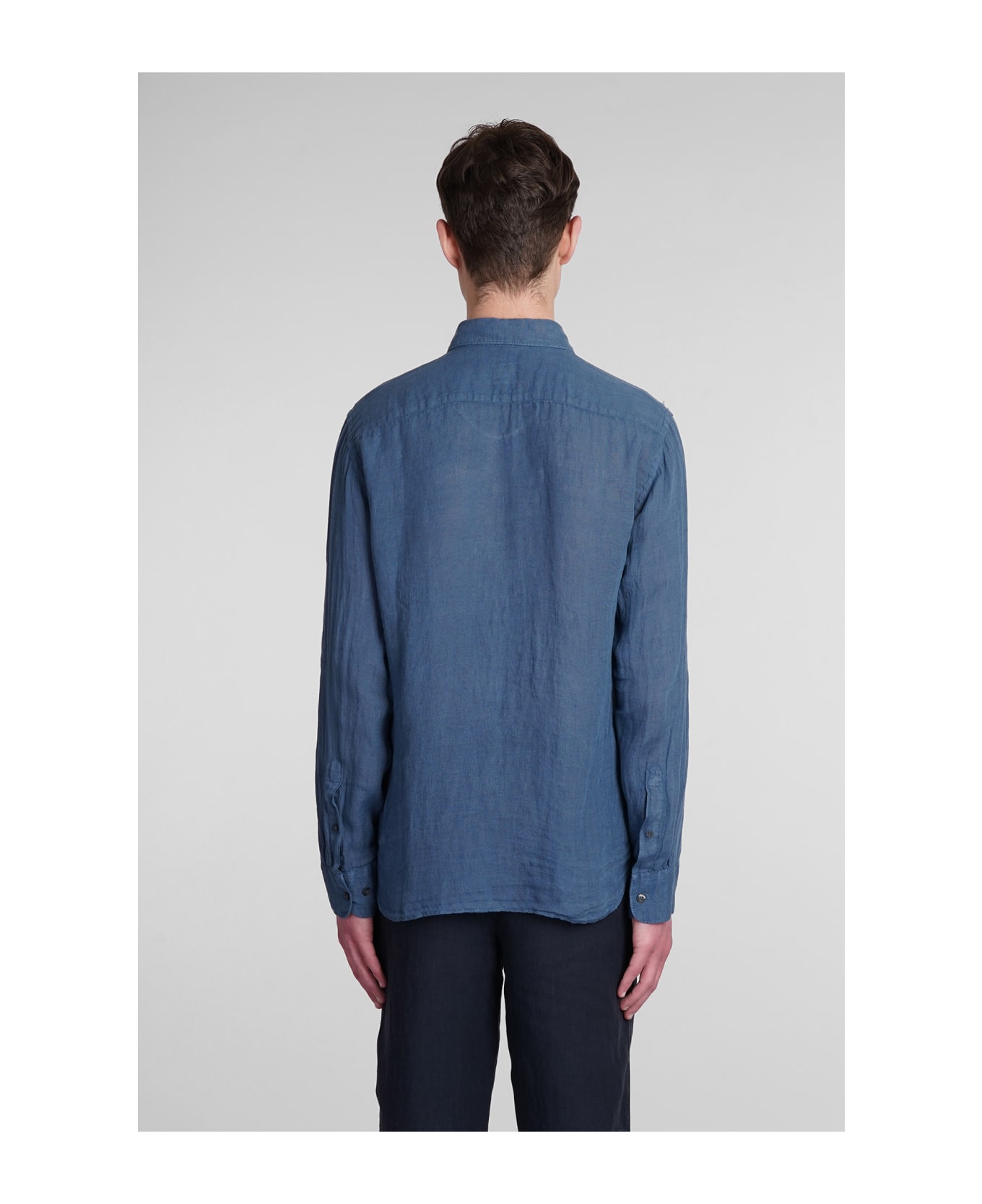 120% Lino Shirt In Blue Linen - blue