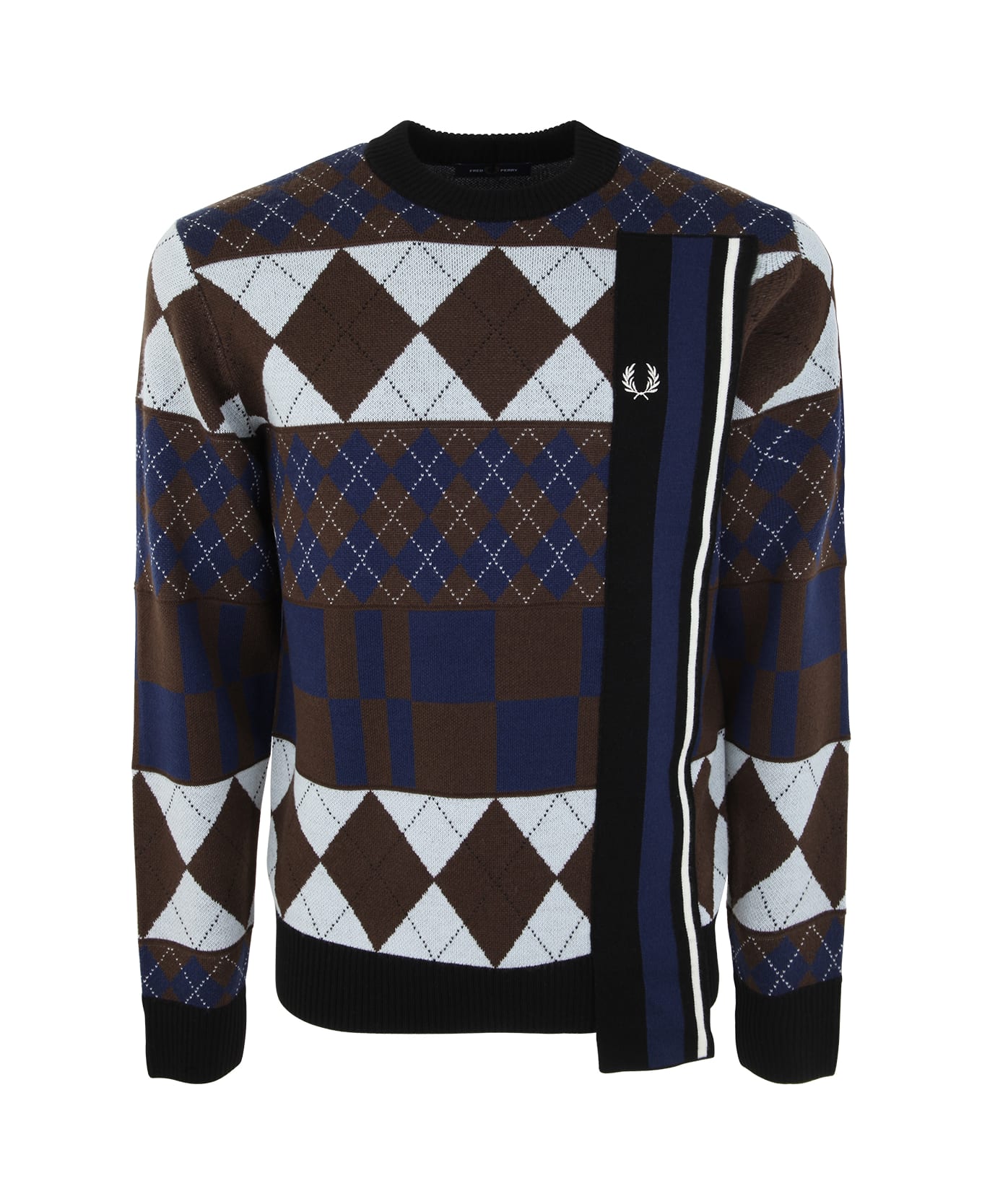 Fred Perry Fp Striped Panelled Argyle Jumper - Burnt Tobacco