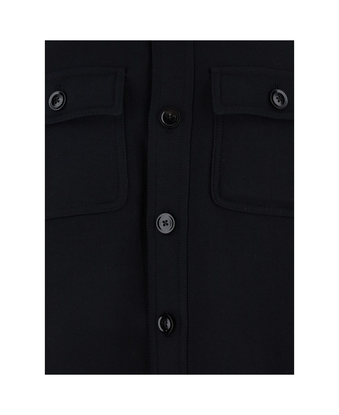 Tom Ford Black Jacket With Flap Pockets On The Chest In Wool Man - Black