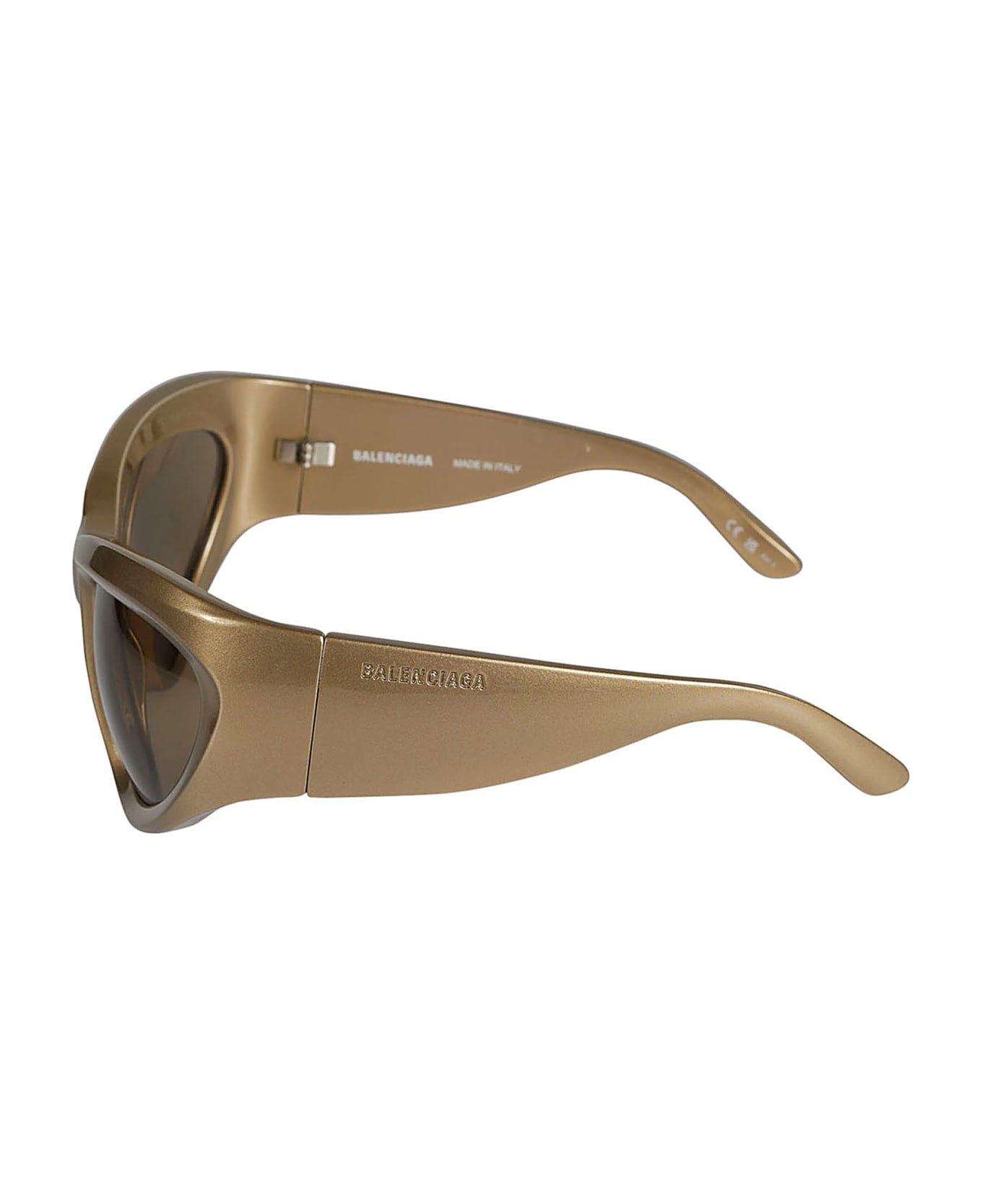 Balenciaga Eyewear Metallic Frame Logo Embossed Sunglasses - Gold Gold Brown
