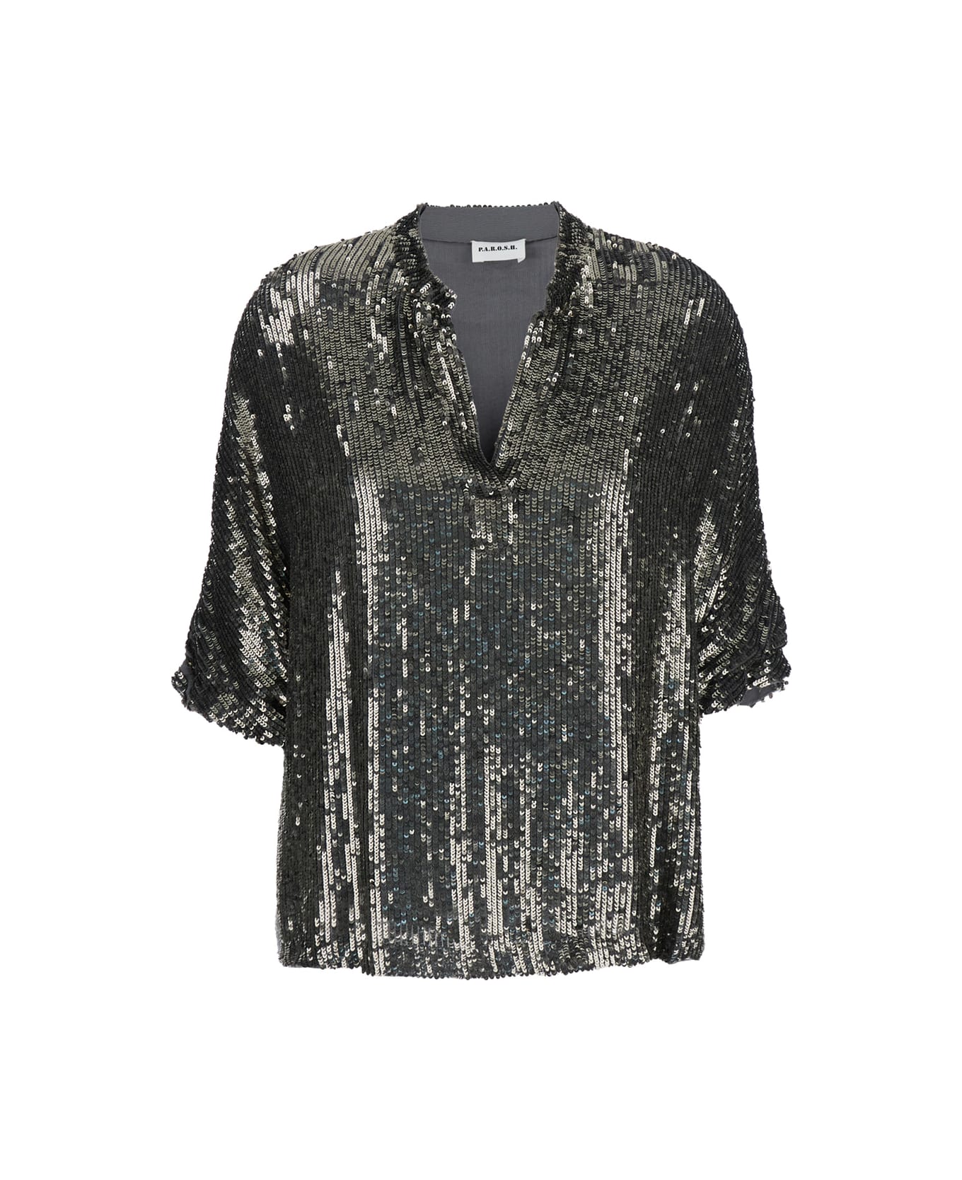 Parosh Metallic Sequin Blouse With V Neck In Tech Fabric Woman - Metallic