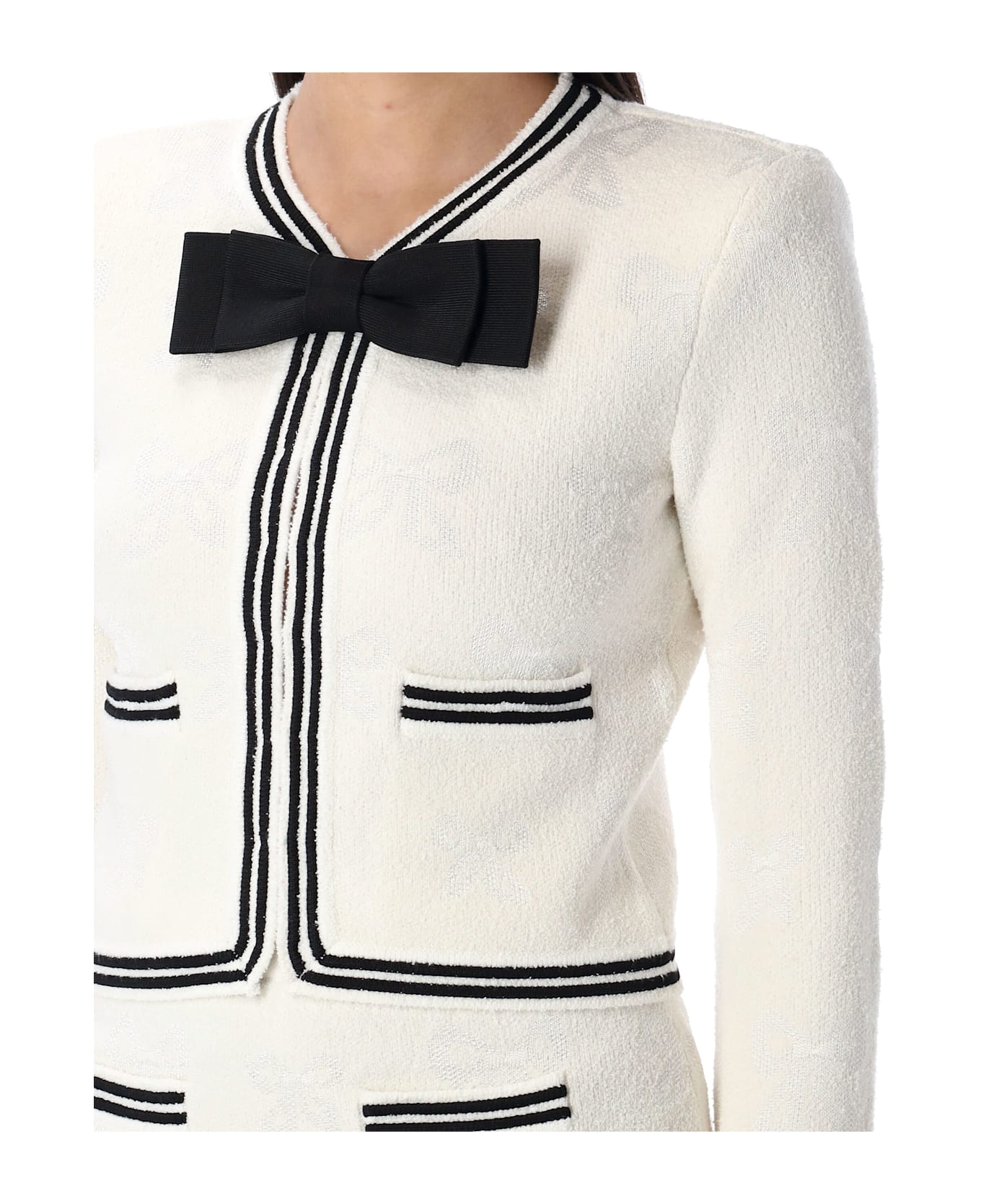 self-portrait Bow Jacquard Cardigan - CREAM