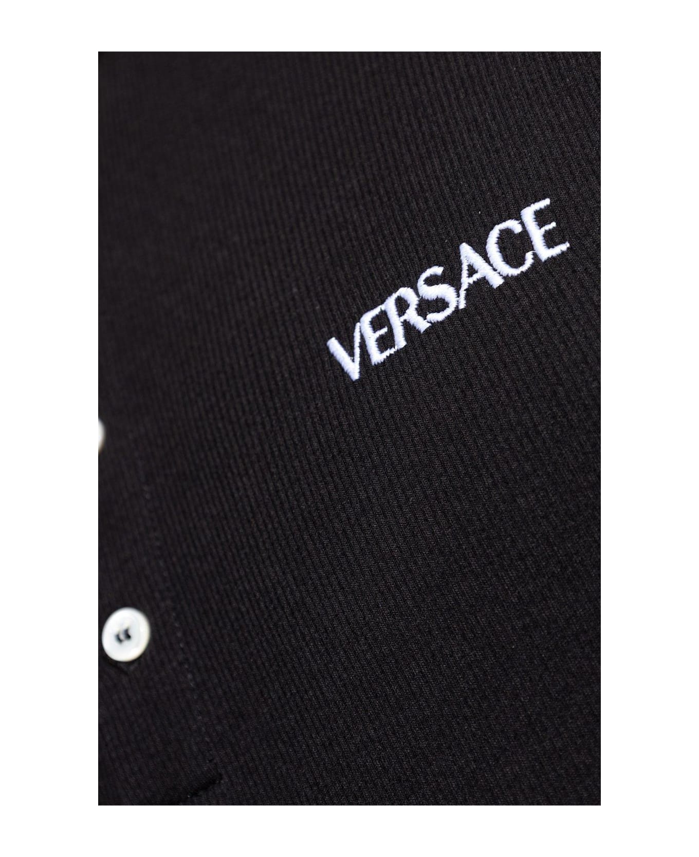 Versace Logo Embroidered T-shirt - Black