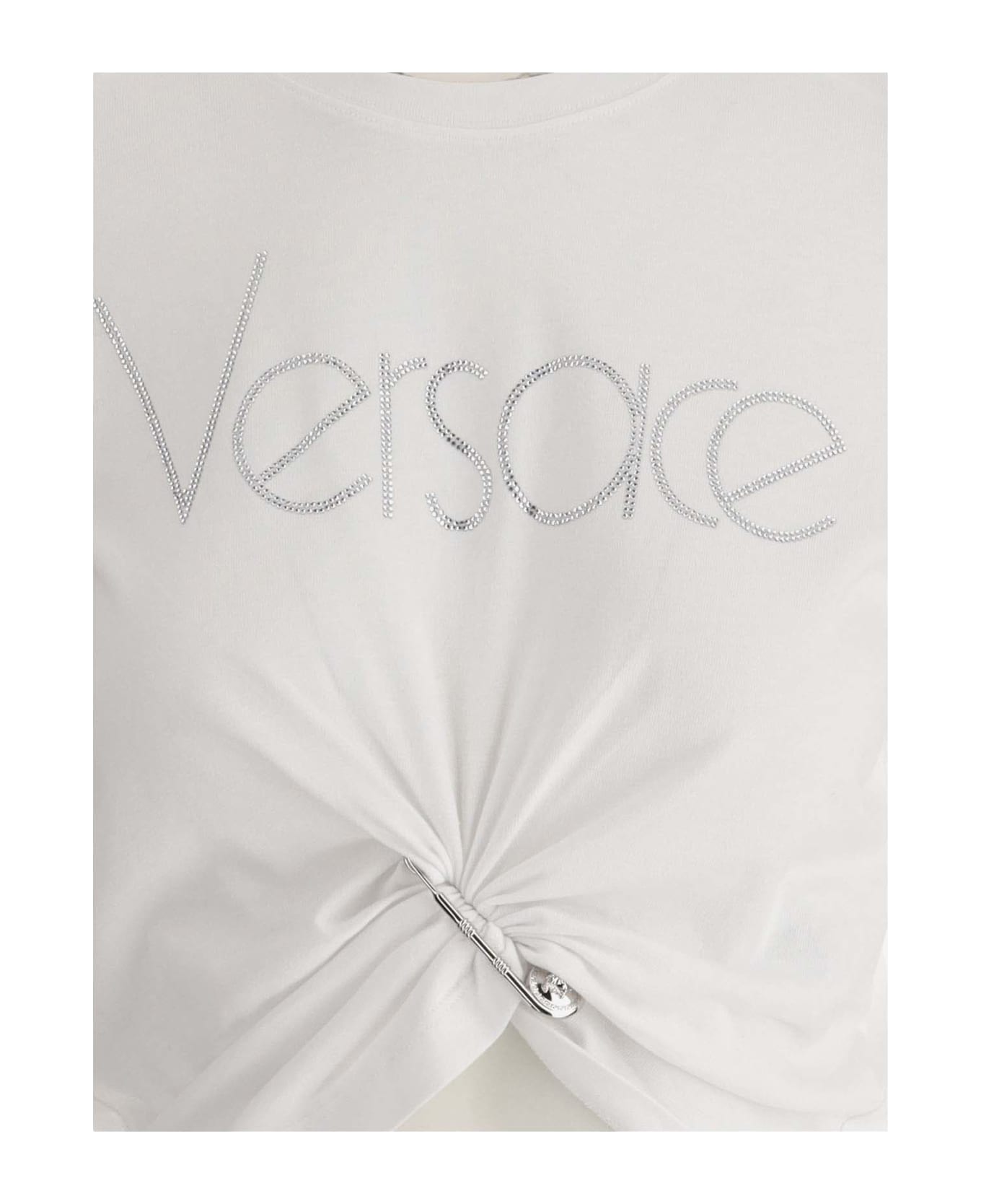 Versace Logo-embellished Crewneck Cropped T-shirt - White Tシャツ