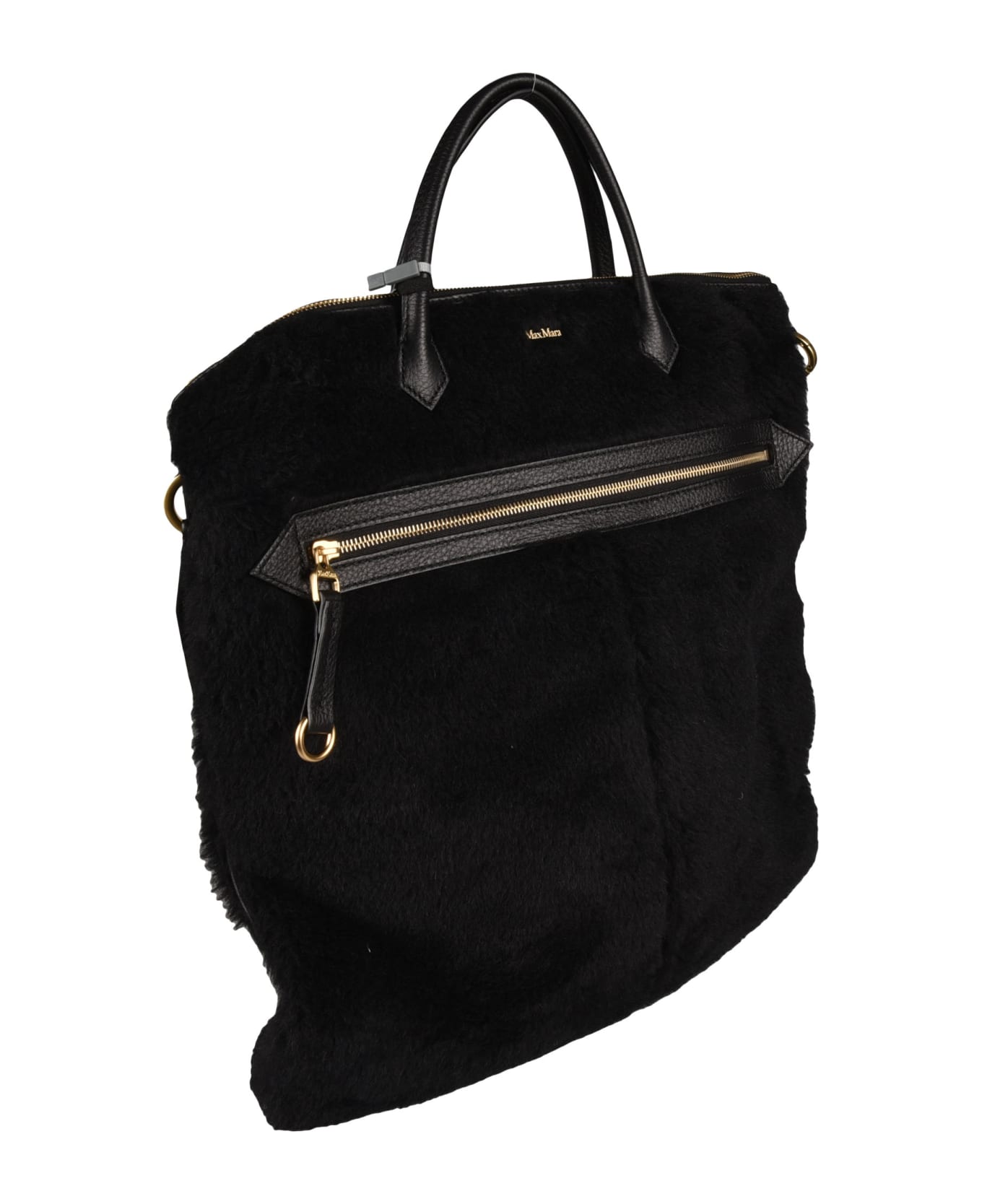 Max Mara Fur Embellished Top Zip Crossbody Bag - Nero