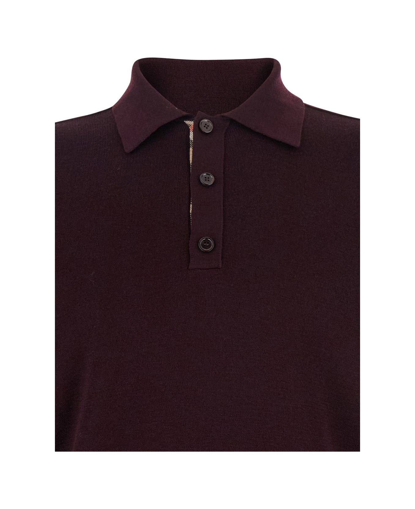 Burberry Bordeaux Polo Shirt With Classic Collar And Check Detail In Wool Man - RED
