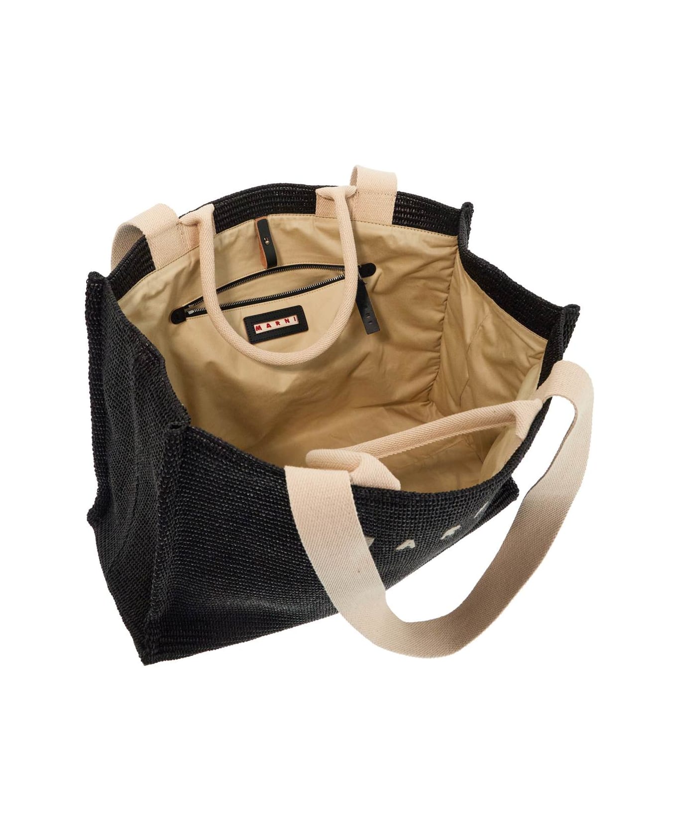 Marni Fabric Rafia Effect Shopping Bag - Black/natural