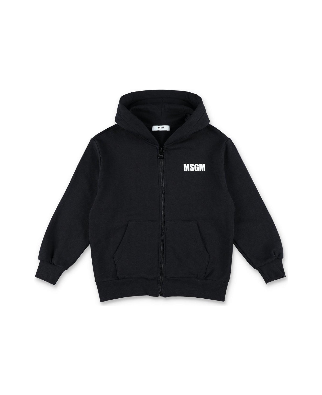 MSGM Logo Printed Zip-up Hoodie - Nero