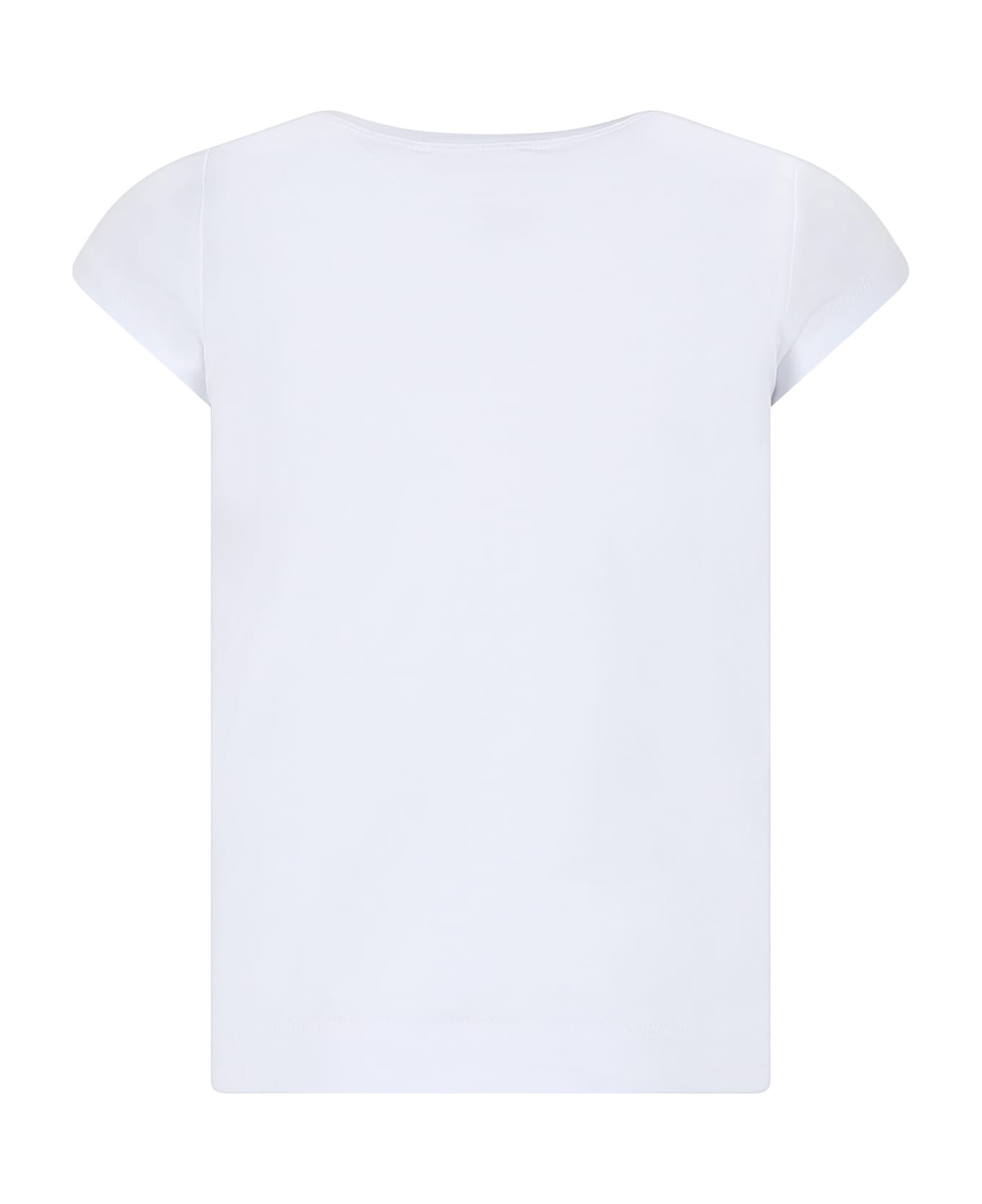 Monnalisa White Crop T-shirt For Girl With Barbie Print And Rhinestone - White