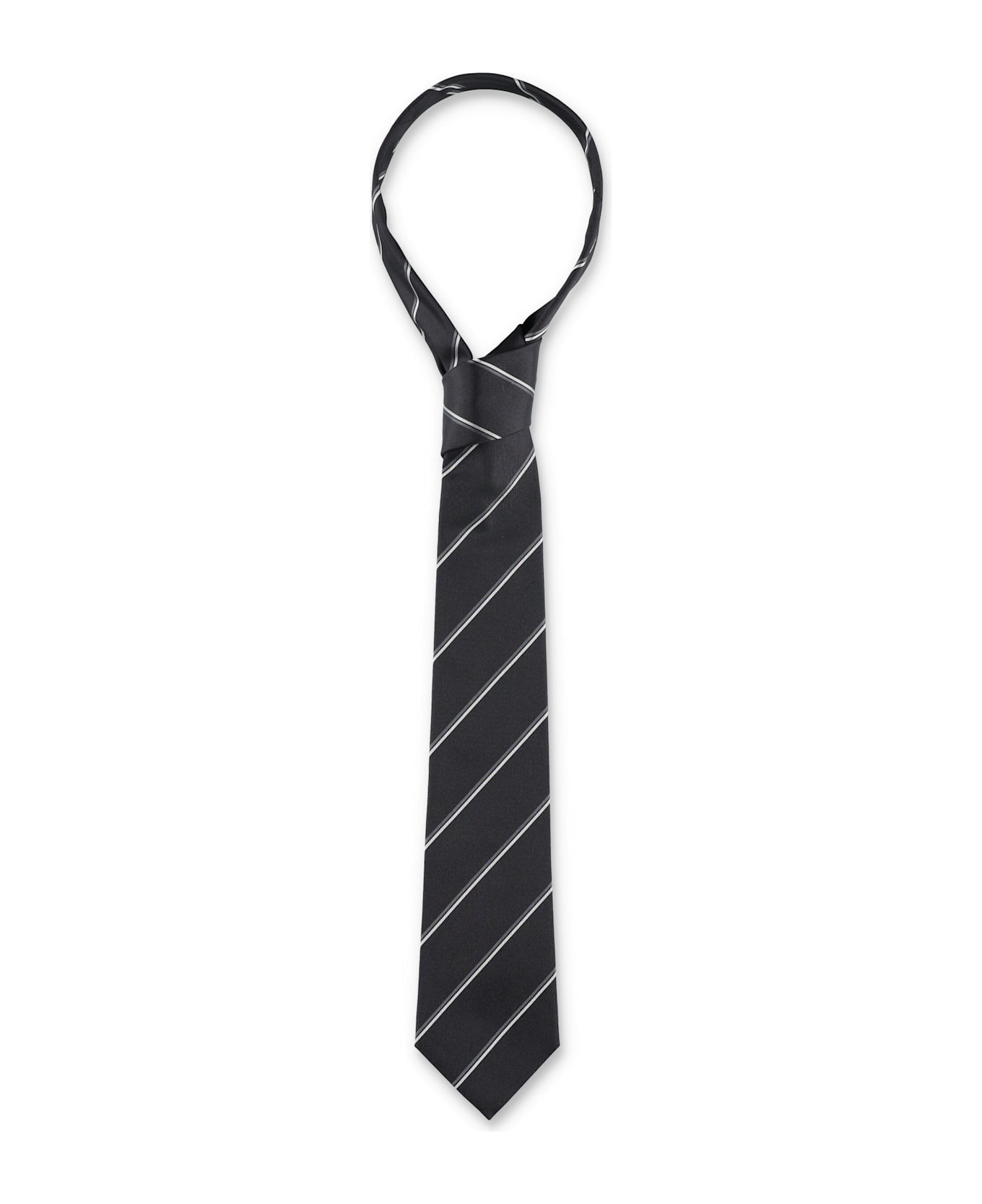 Saint Laurent Striped Wide Tie - BLACK GREY