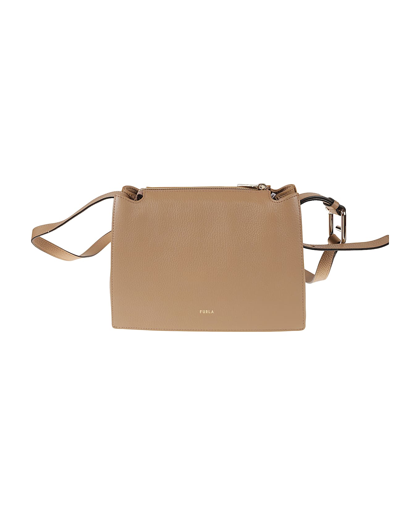 Furla Top Zip Logo Shoulder Bag - Sand Beige