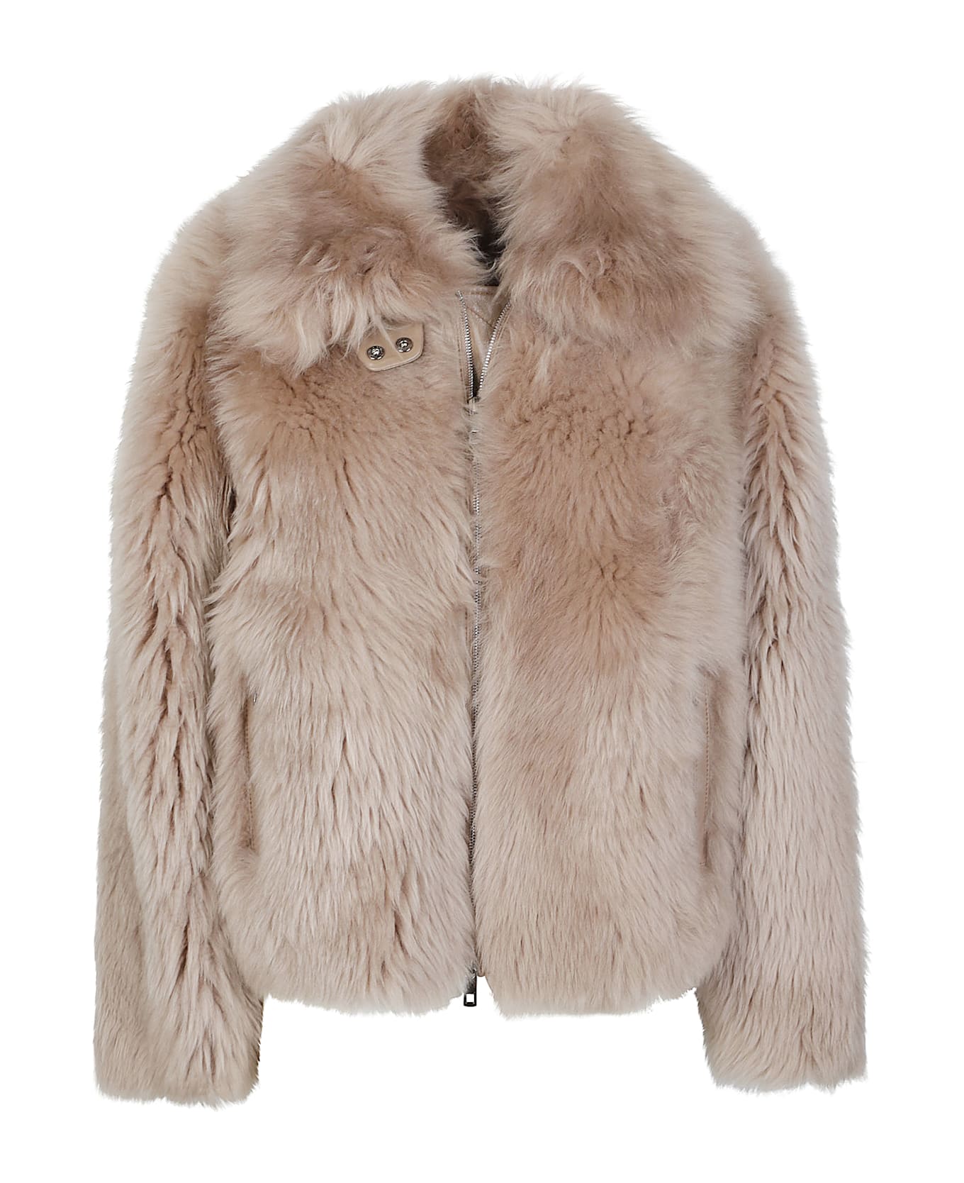 Desa 1972 Shearling High Collar Jacket - Almond