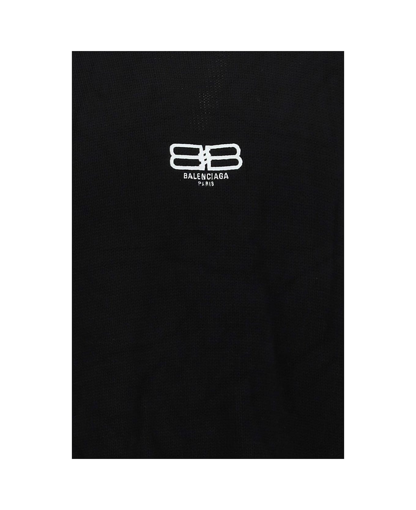 Balenciaga Logo Embroidered Knit Jumper - BLACK