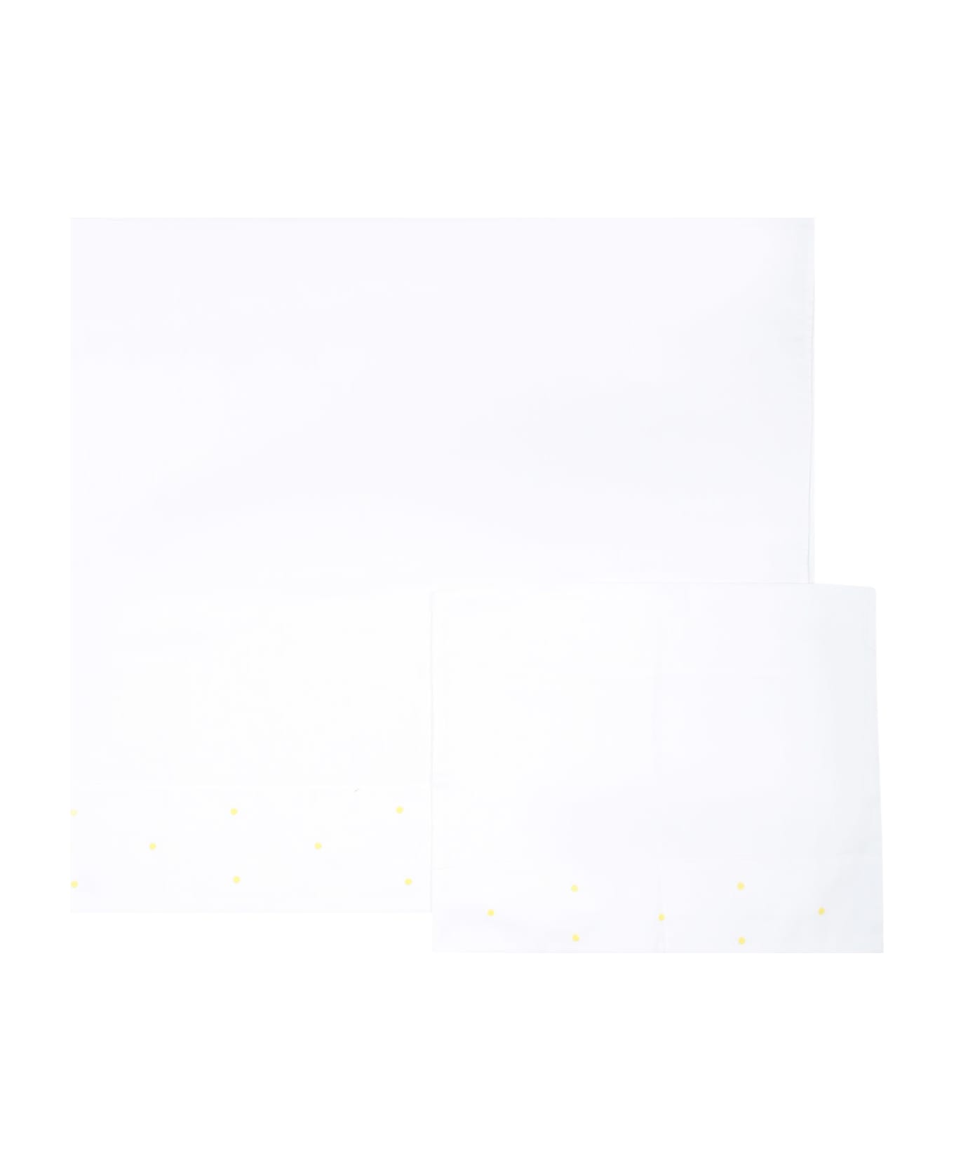 Little Bear White Sheet For Baby Kids With Yellow Polka Dots - White