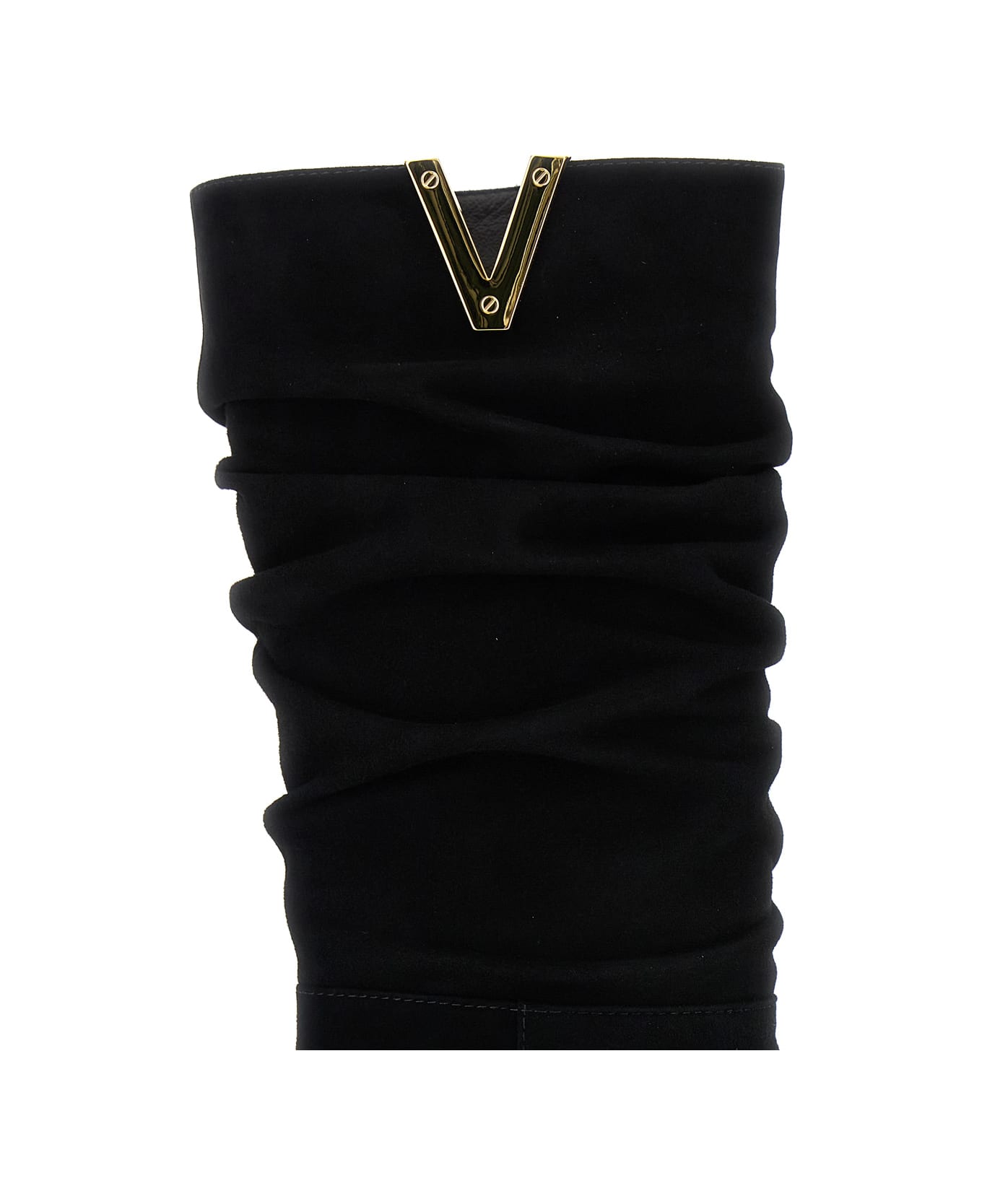 Via Roma 15 Black Heeled And V-detail Boots In Suede Woman - Black