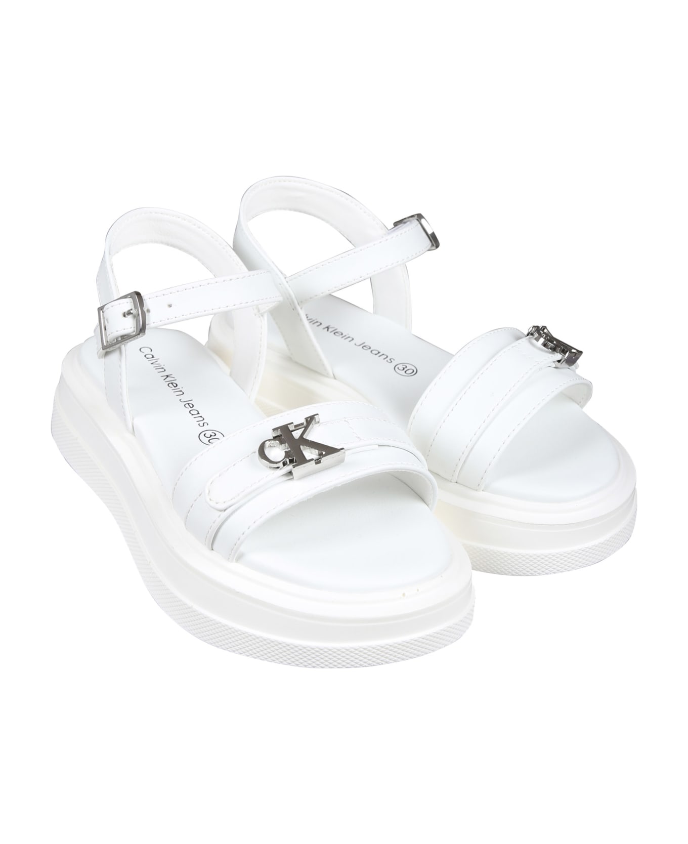 Calvin Klein White Sandals For Girl With Logo - White