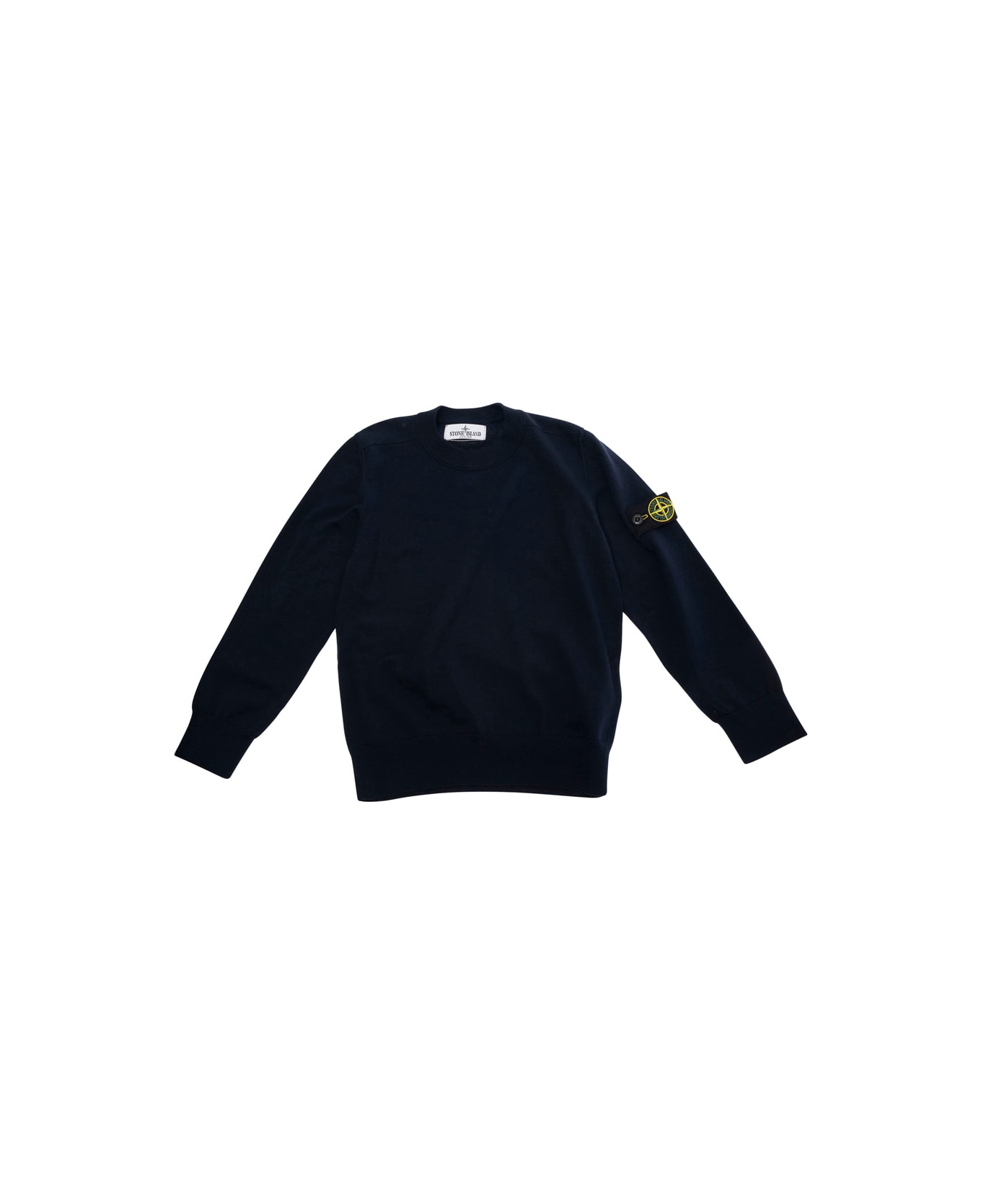 Stone Island Junior Blue T-shirt With Round Neck And Logo Patch On The Sleeve I Cotton Boy - Blu