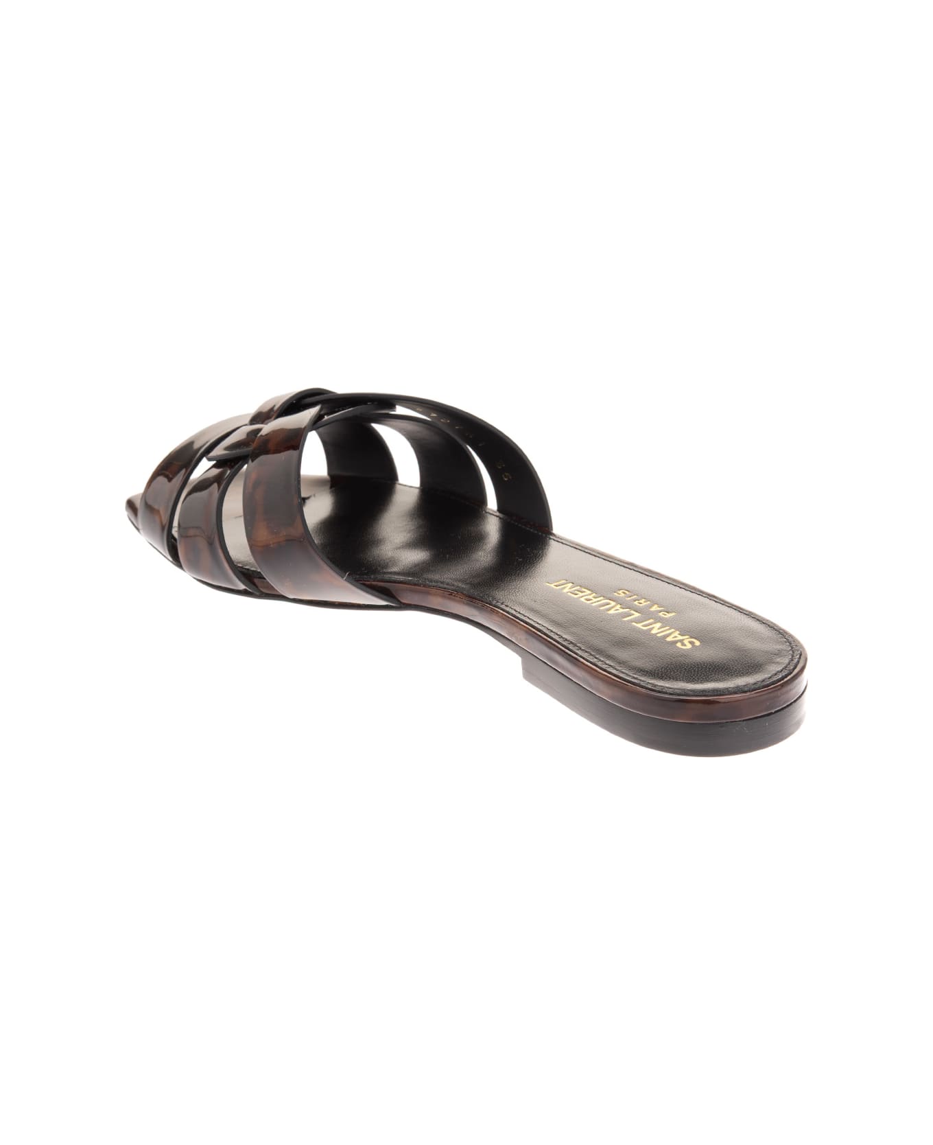 Saint Laurent Tribute Mule In Turtle Patent Leather - Manto naturale