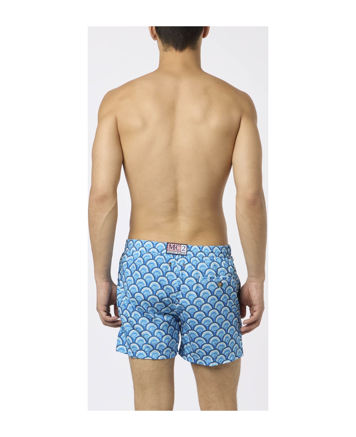 MC2 Saint Barth Man Comfort Swim Shorts With Geometric Print - BLUE