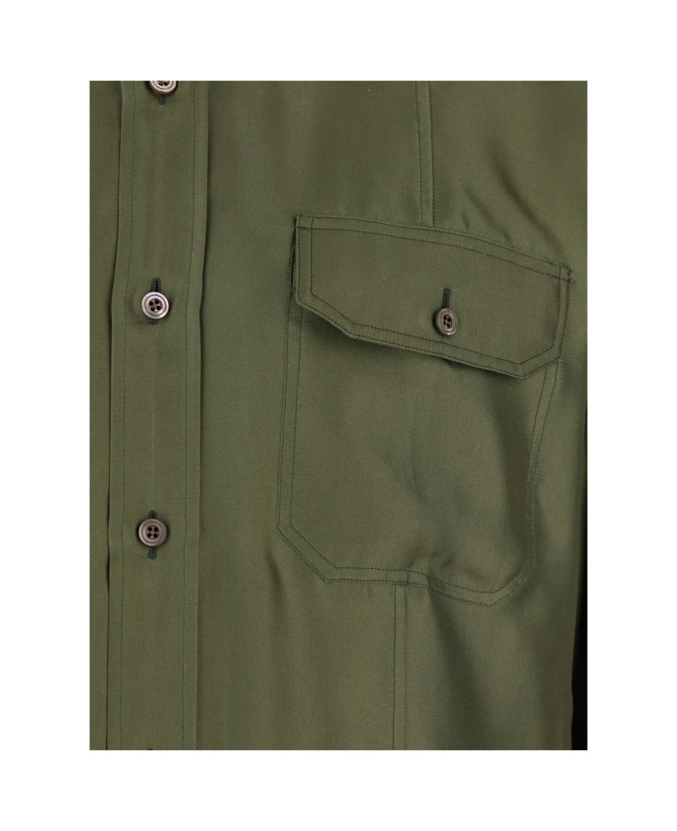 Tom Ford Green Shirt With Patch Pockets In Silk Man - Green シャツ