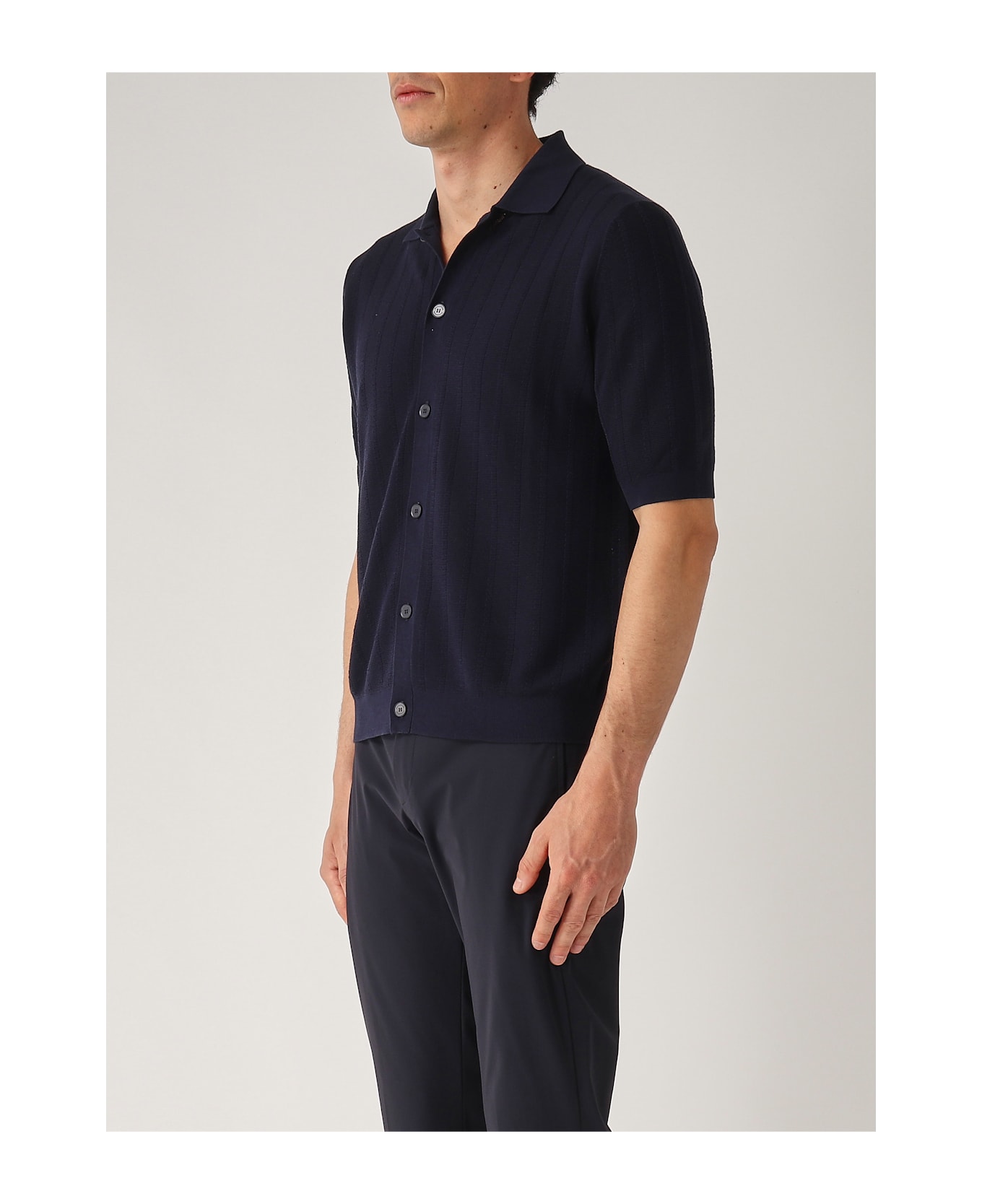 Ballantyne Camicia M/c Punto Riso A Coste Ribs Shirt - NAVY