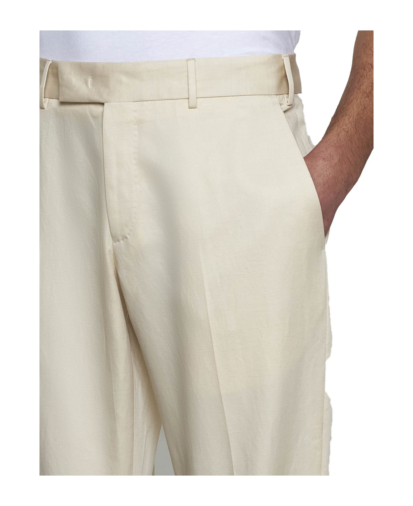 PT Torino Cotton-linen Trousers - Cream