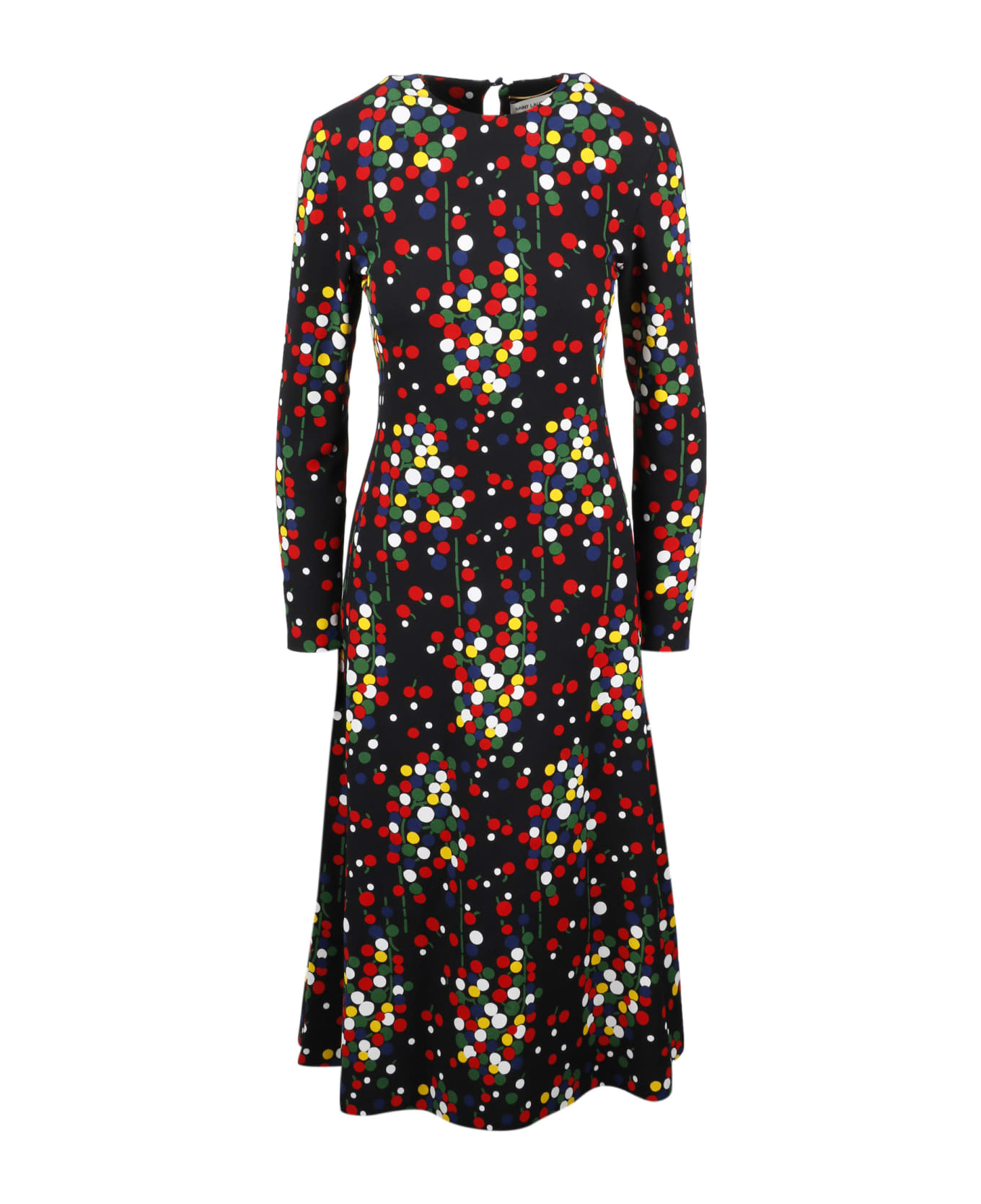 Saint Laurent Printed Flared Dress - Noir Vert Navy