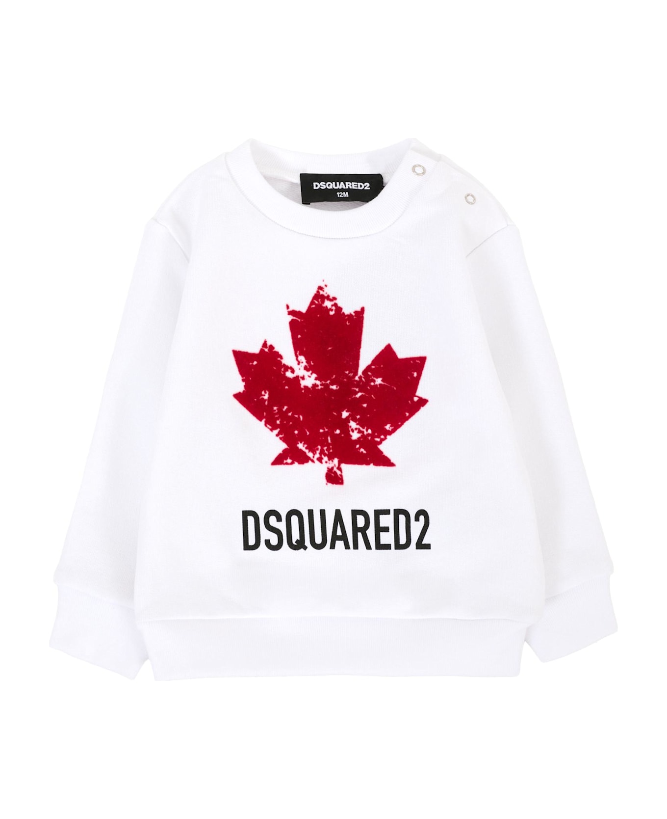 Dsquared2 White Sweatshirt For Baby Boy With Logo And Iconic Red Velvet Maple Leaf - White