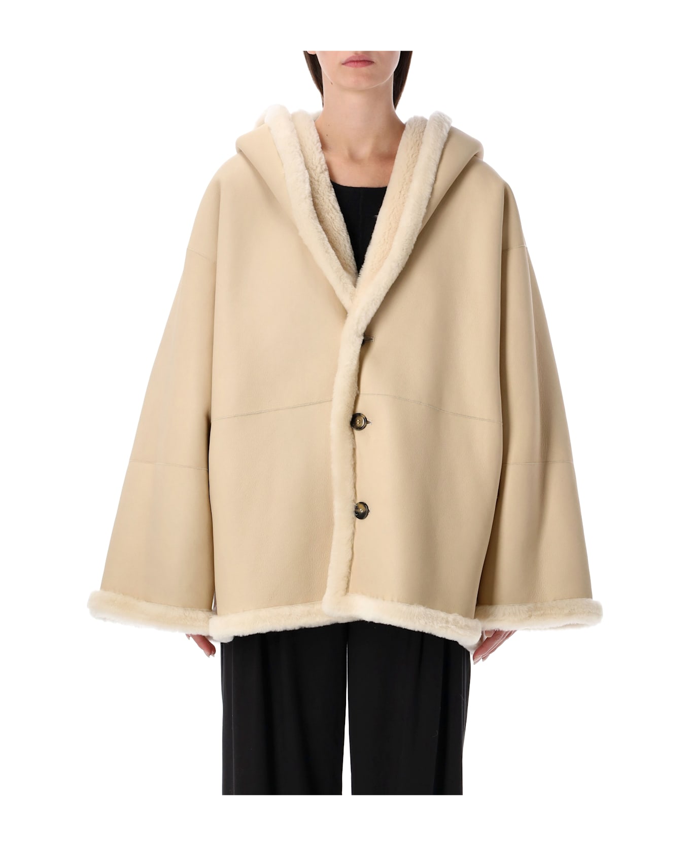 Alberta Ferretti Reversible Hooded Shearling Jacket - Avorio