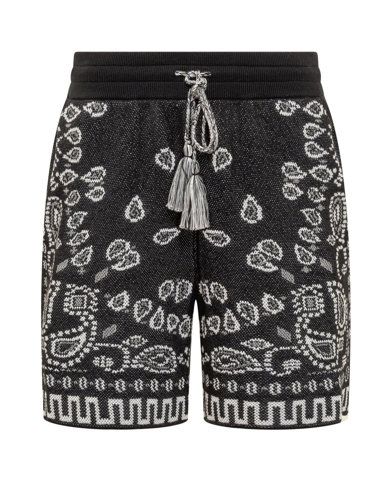 Alanui Bandana-pattern Drawstring Shorts - Black ショートパンツ