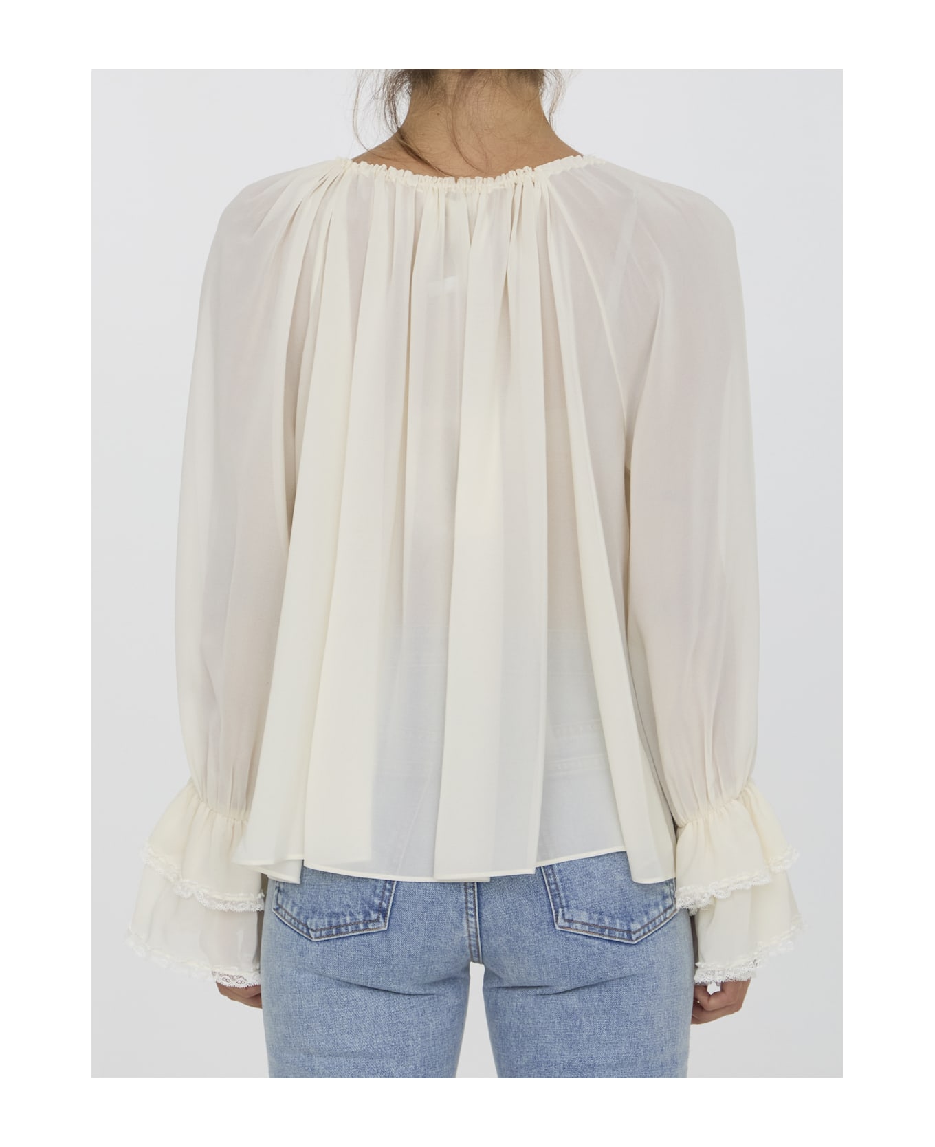 Chloé Gathered Top In Silk - White