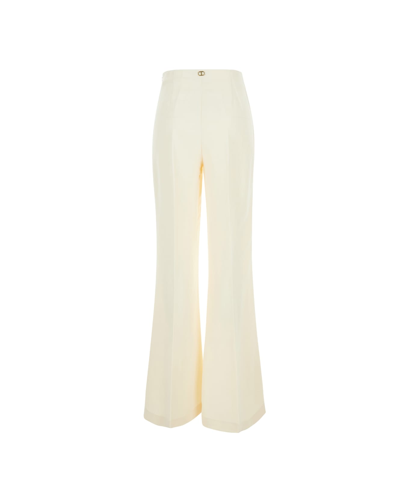 TwinSet White Flared Pants In Linen Blend Woman - White
