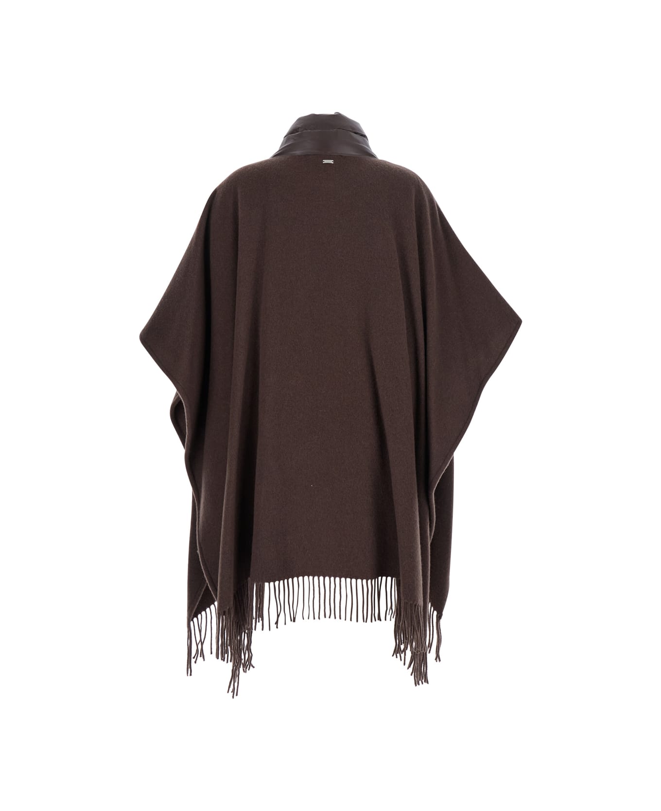 Herno Brown Cape With Drawstring Collar And Fringed Hem In Tech Fabric Woman - Fondente