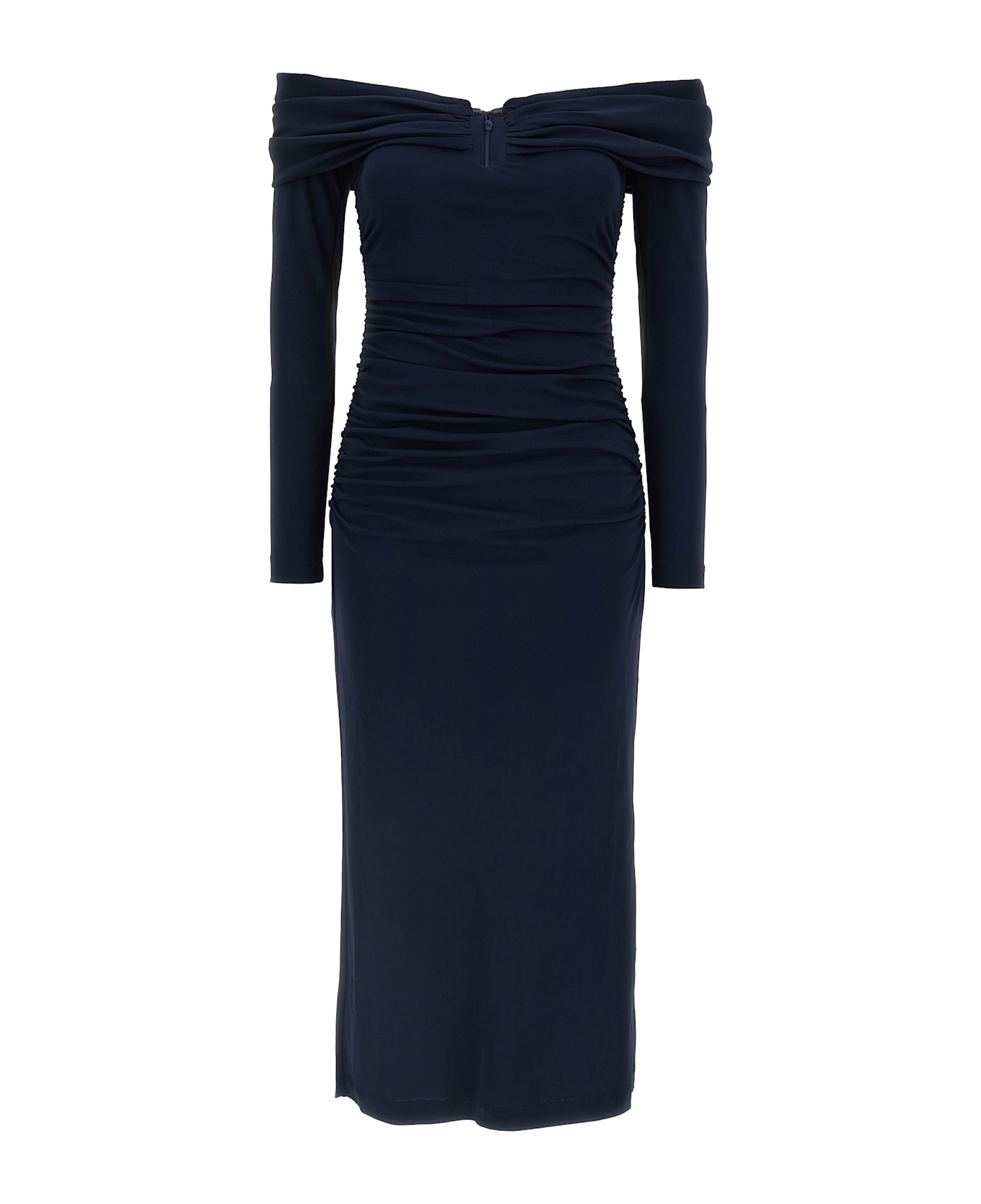 Carolina Herrera 
off-shoulder 3/4 Slv Ruched Midi
 Dress - Blue