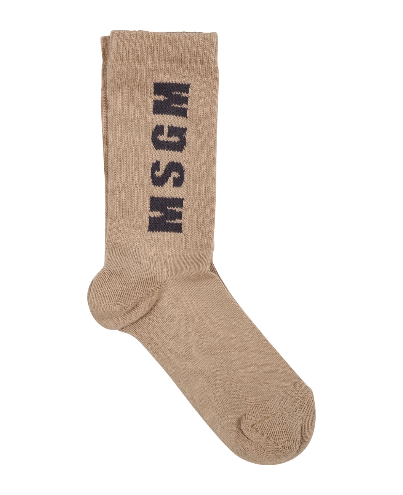 MSGM Beige Socks For Kids With Logo - Beige アンダーウェア