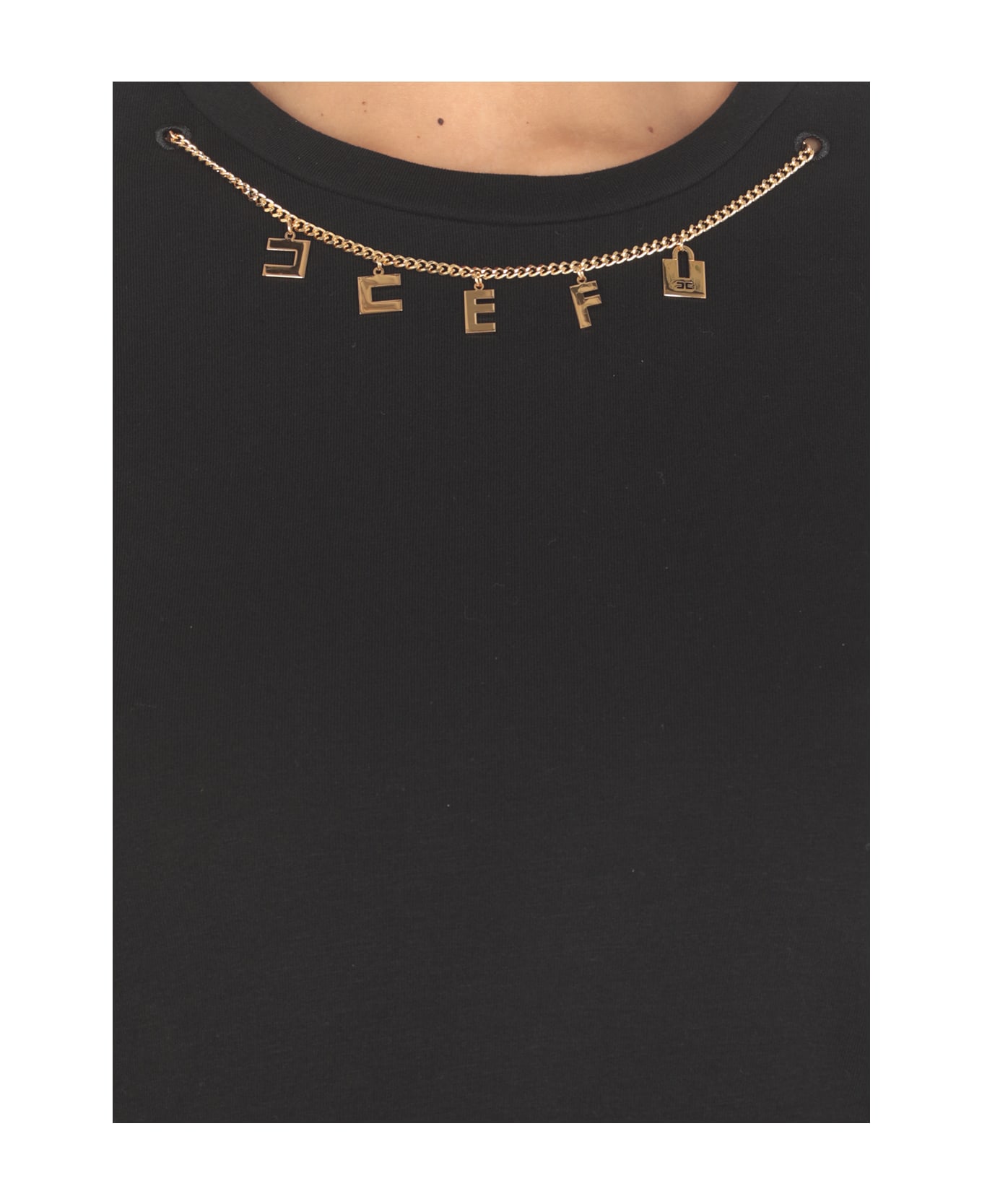 Elisabetta Franchi Black T-shirt With Jewels - Black