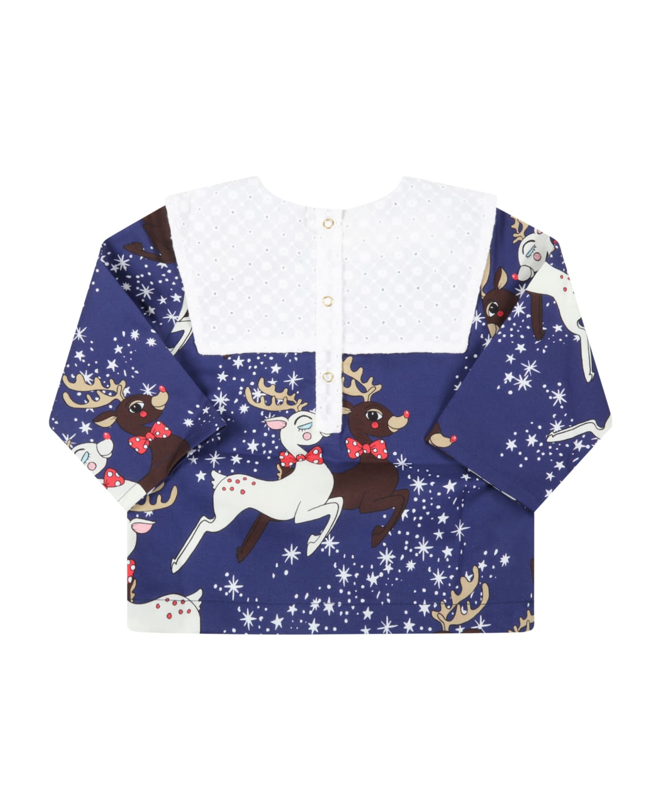 Mini Rodini Blue Blouse For Baby Girl With Reindeer And Stars - Blue