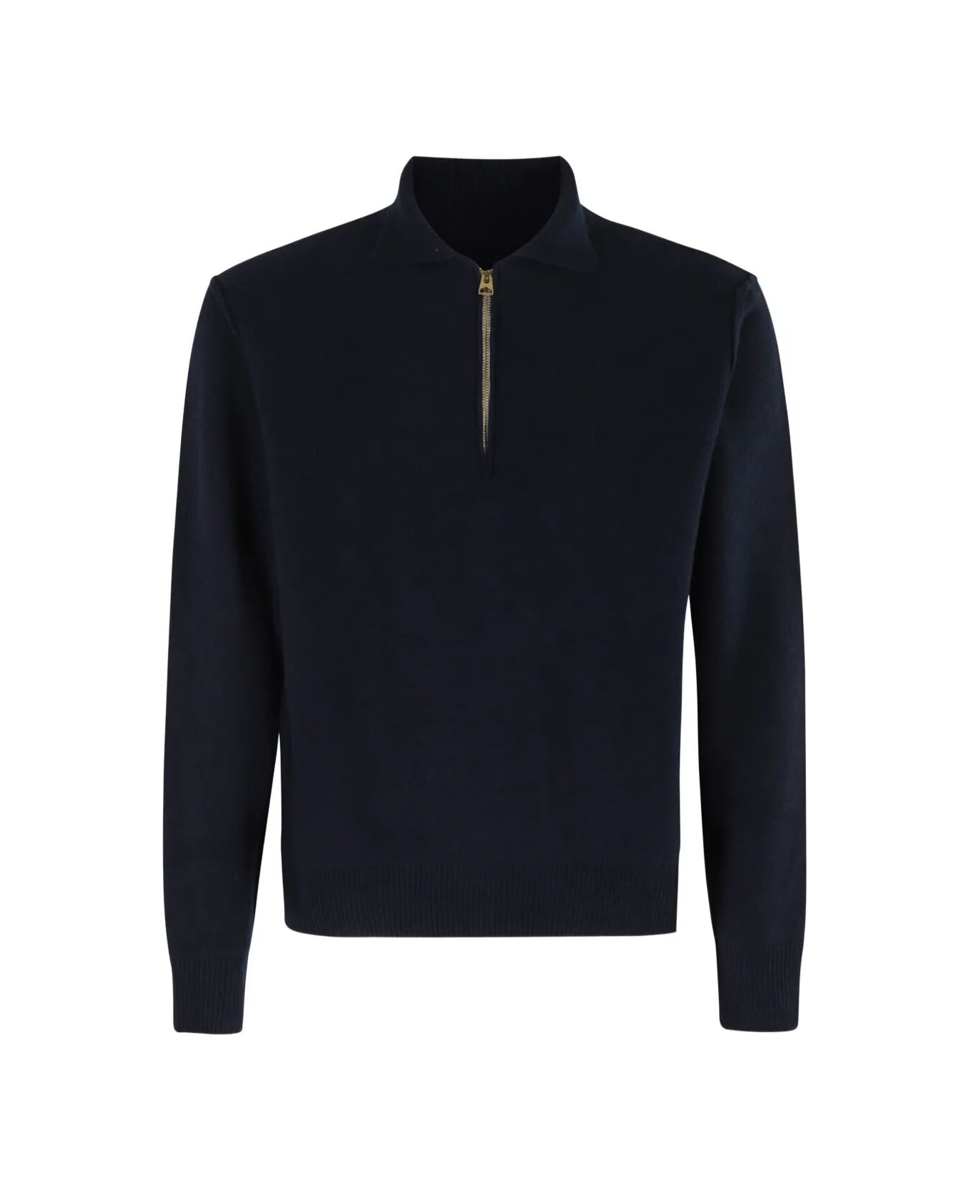 Fortela Woven Wool Zippered Sweatshirt - navy