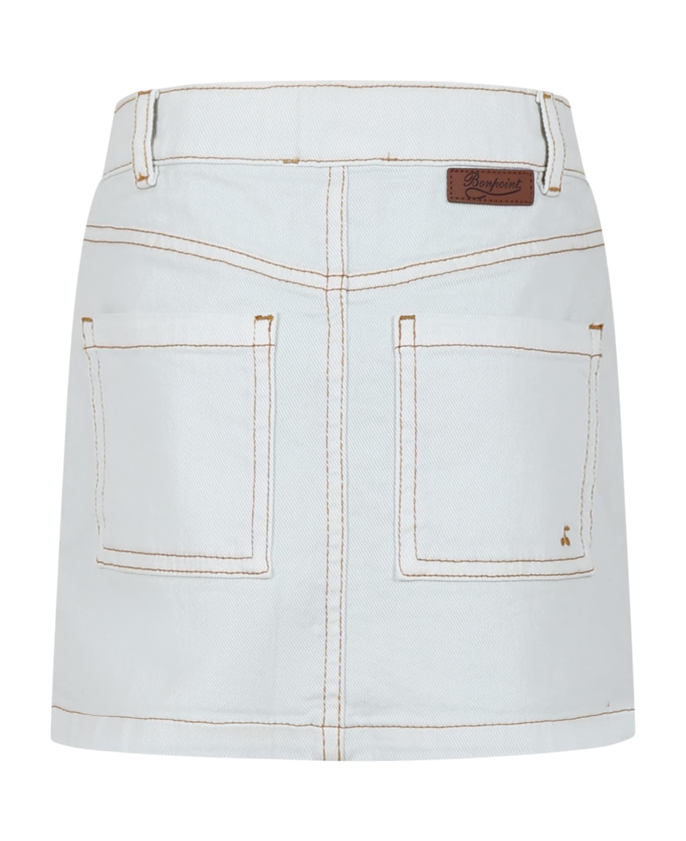 Bonpoint Denim Skirt For Girl With Buttons On The Front - Bleu Aqua