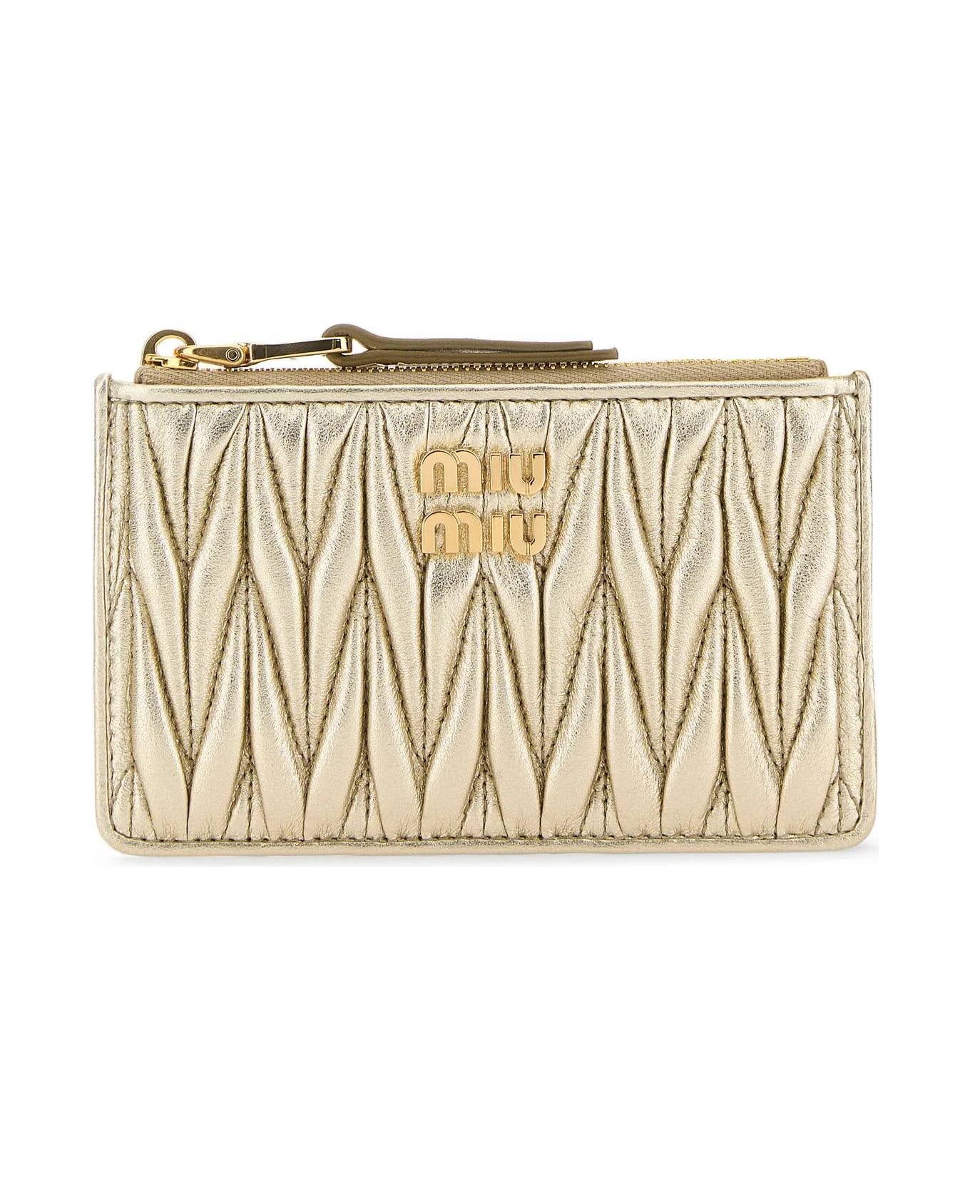 Miu Miu Metallic Gold Leather Card Holder - PIRITE 財布