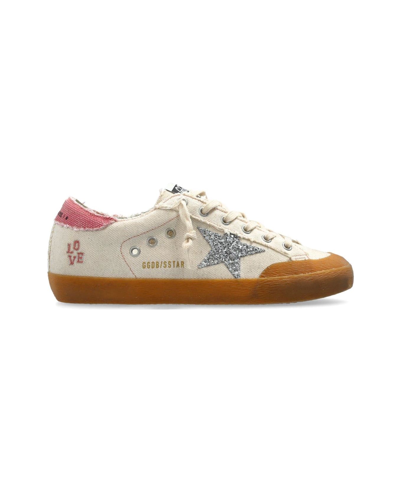 Golden Goose Super Star Glittered Lace-up Sneakers - Butter