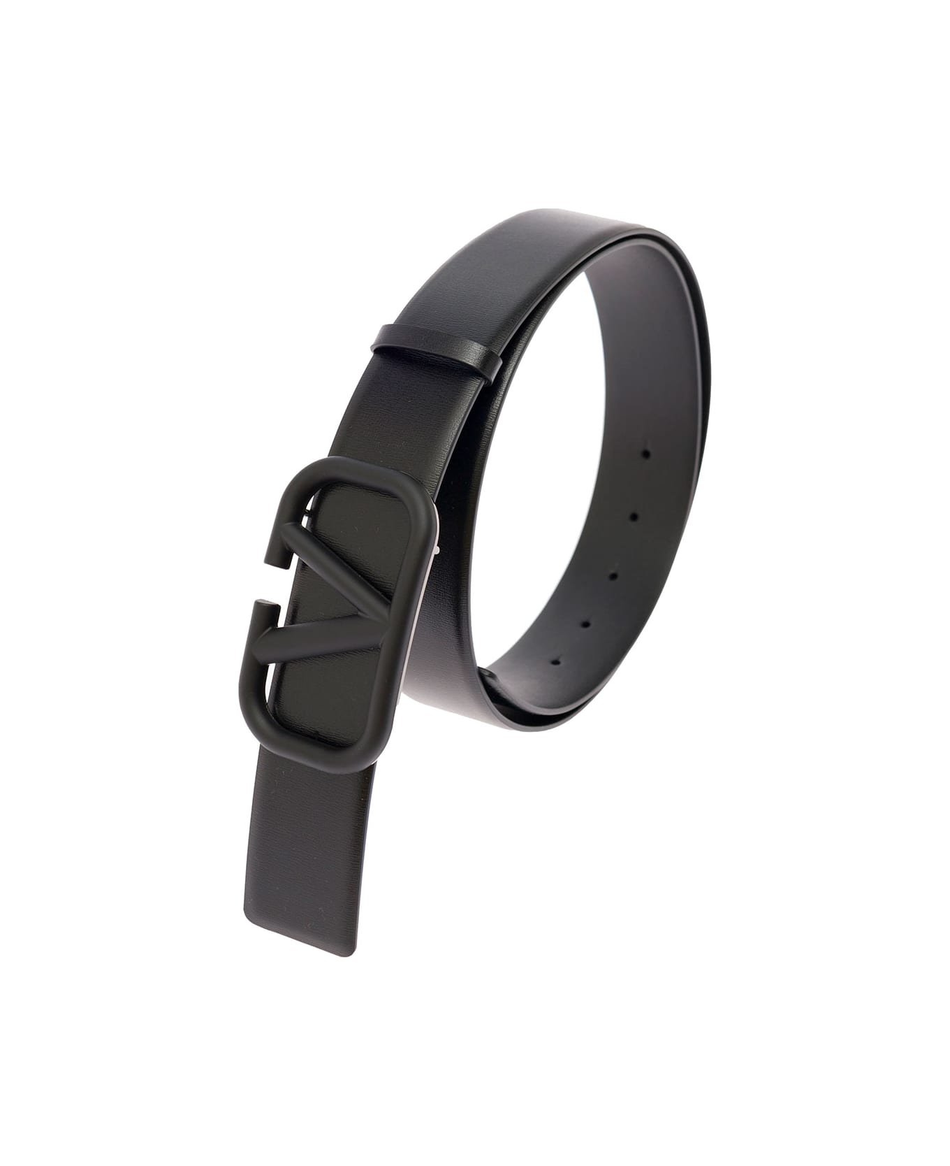 Valentino Garavani Man's Leather Vlogo Belt - Black