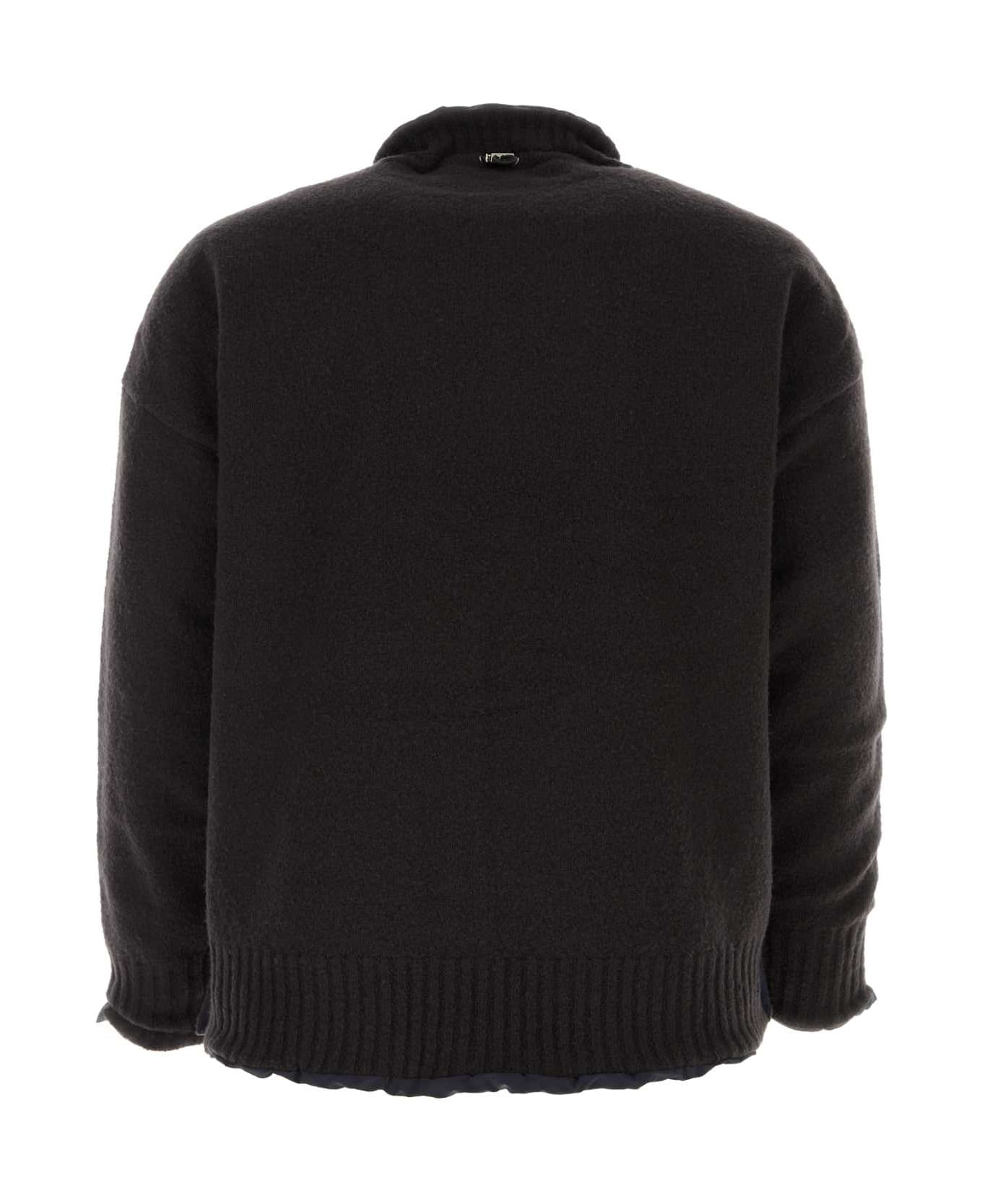 Sacai Black Wool Blend Reversible Knit Pullover - CGRAYNAVY