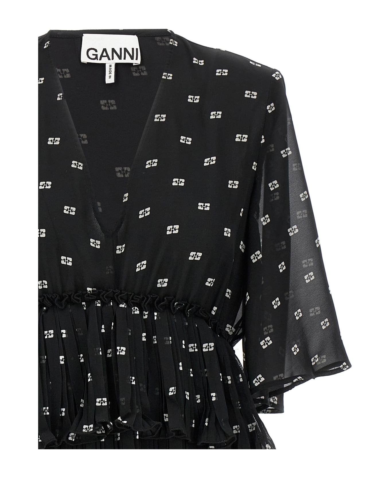 Ganni Logo Dress - White/Black