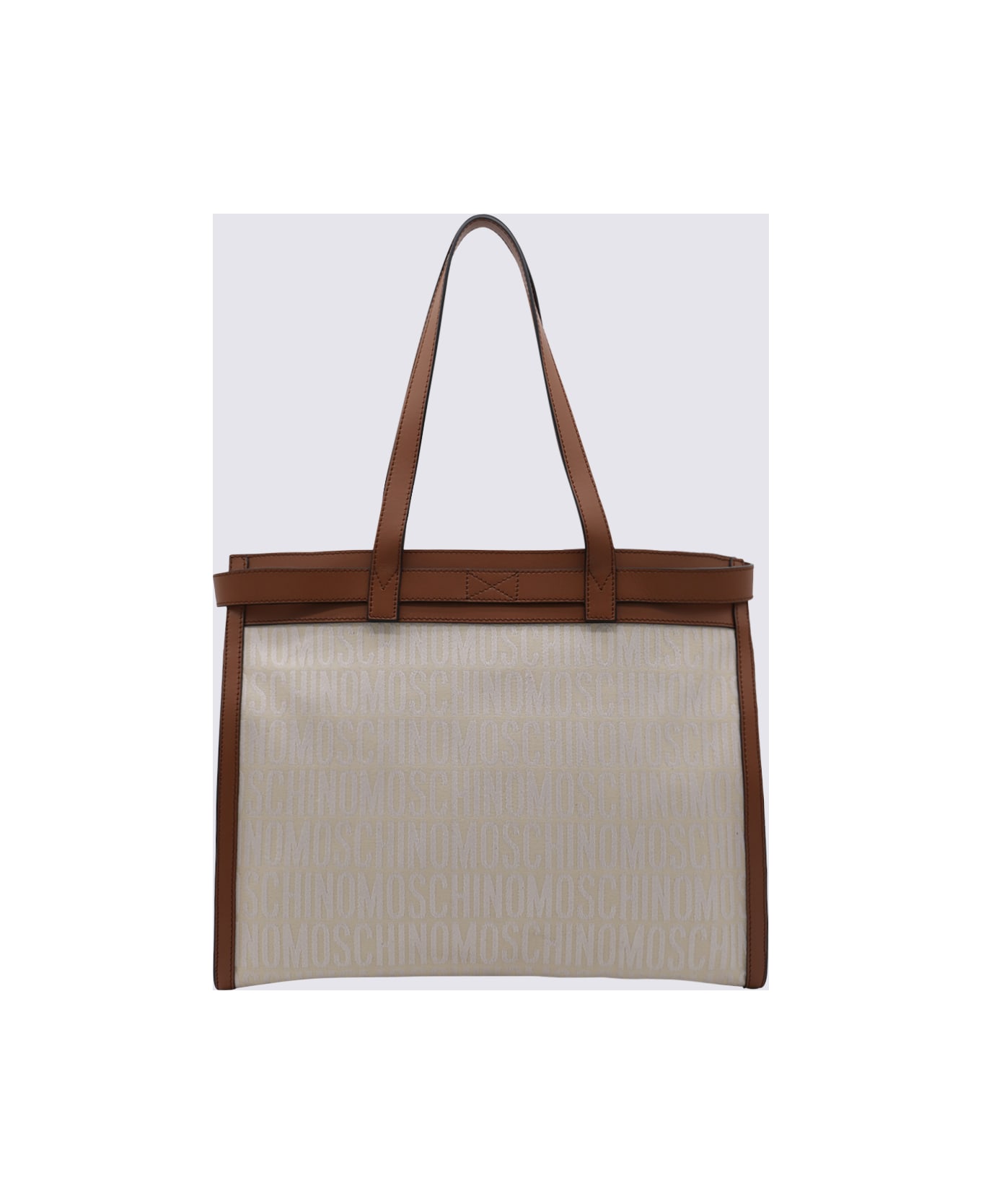 Moschino Ivory Canvas And Leather Tote Bag - White トートバッグ