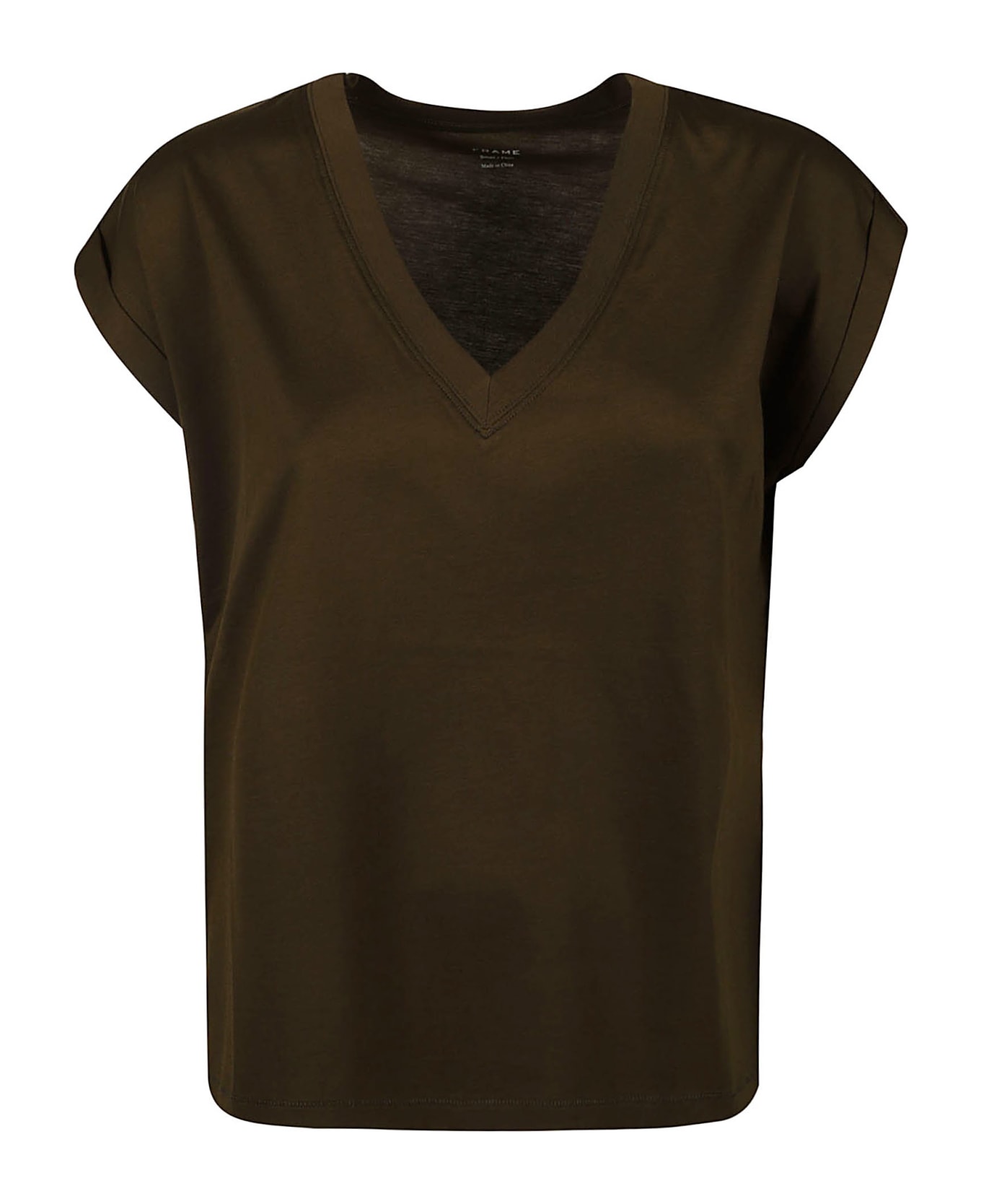 Frame Easy V-neck T-shirt - olive khaki