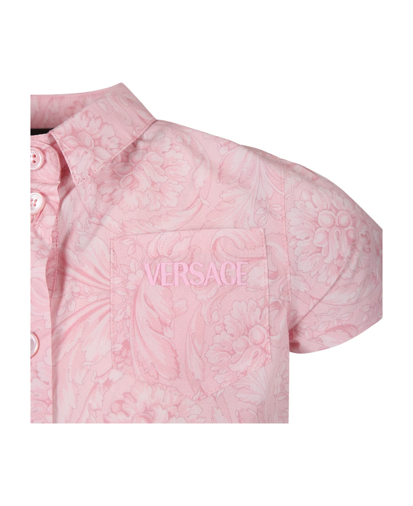 Versace Pink Shirt For Girl With Baroque Print - Pink