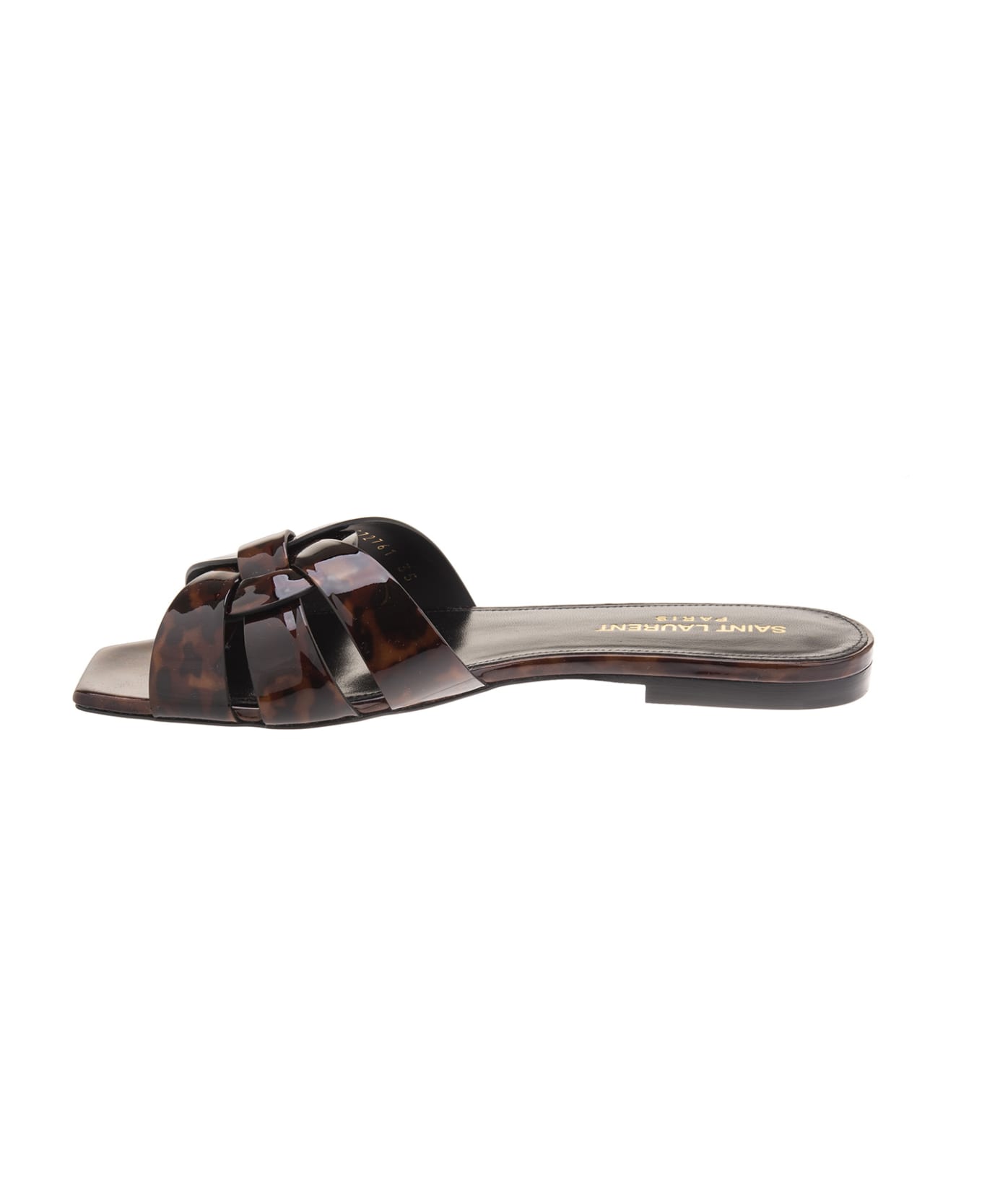 Saint Laurent Tribute Mule In Turtle Patent Leather - Manto naturale